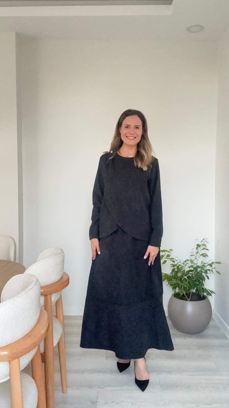 İthal Süet Tunikli Elbise - siyah