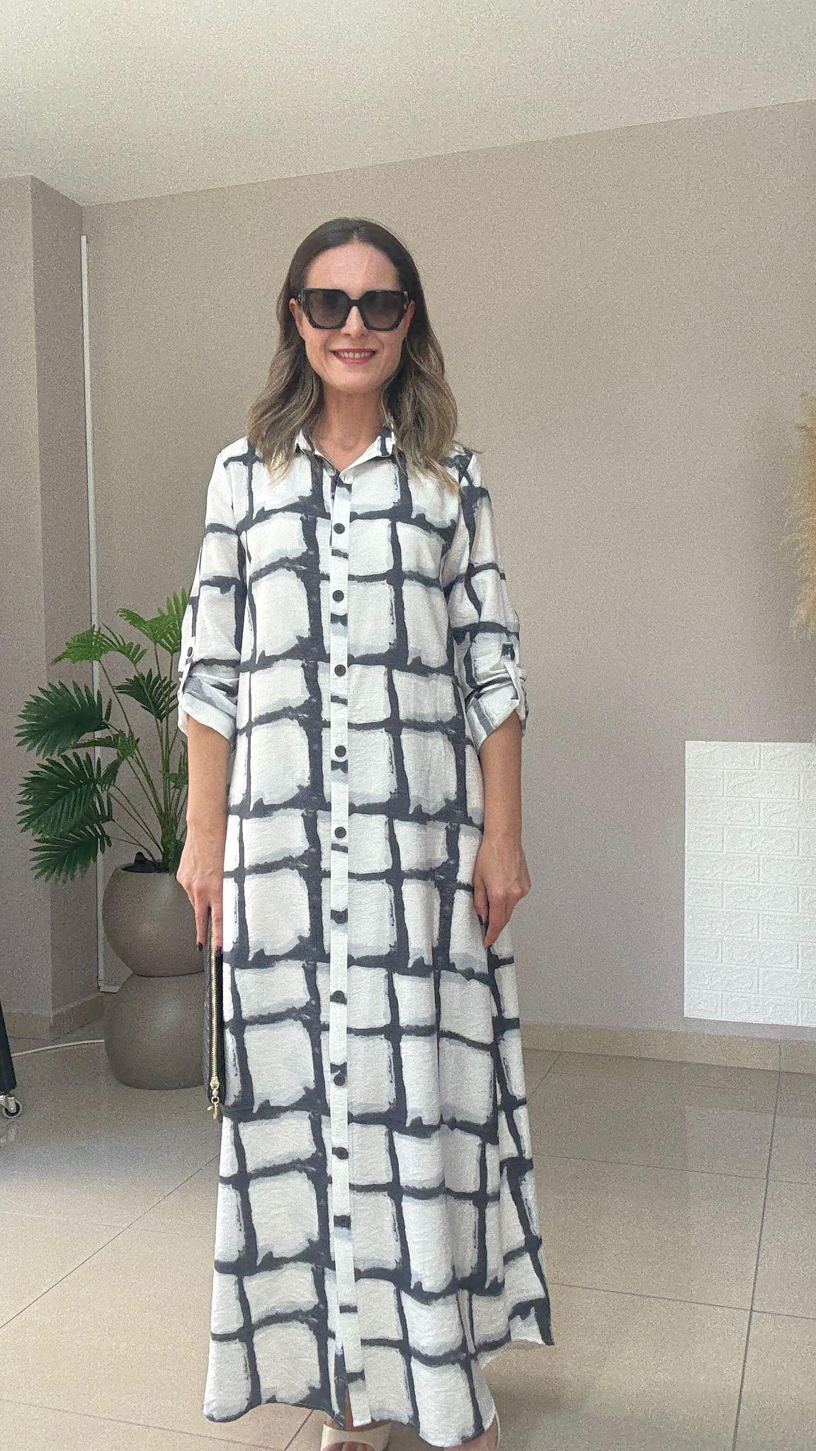 Tensel Desenli Gömlek Elbise