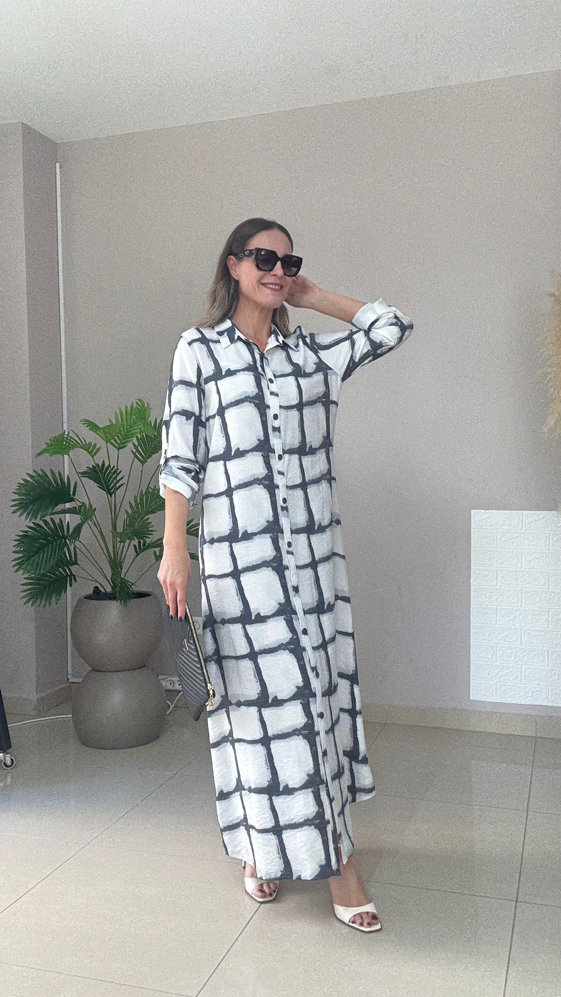 Tensel Desenli Gömlek Elbise