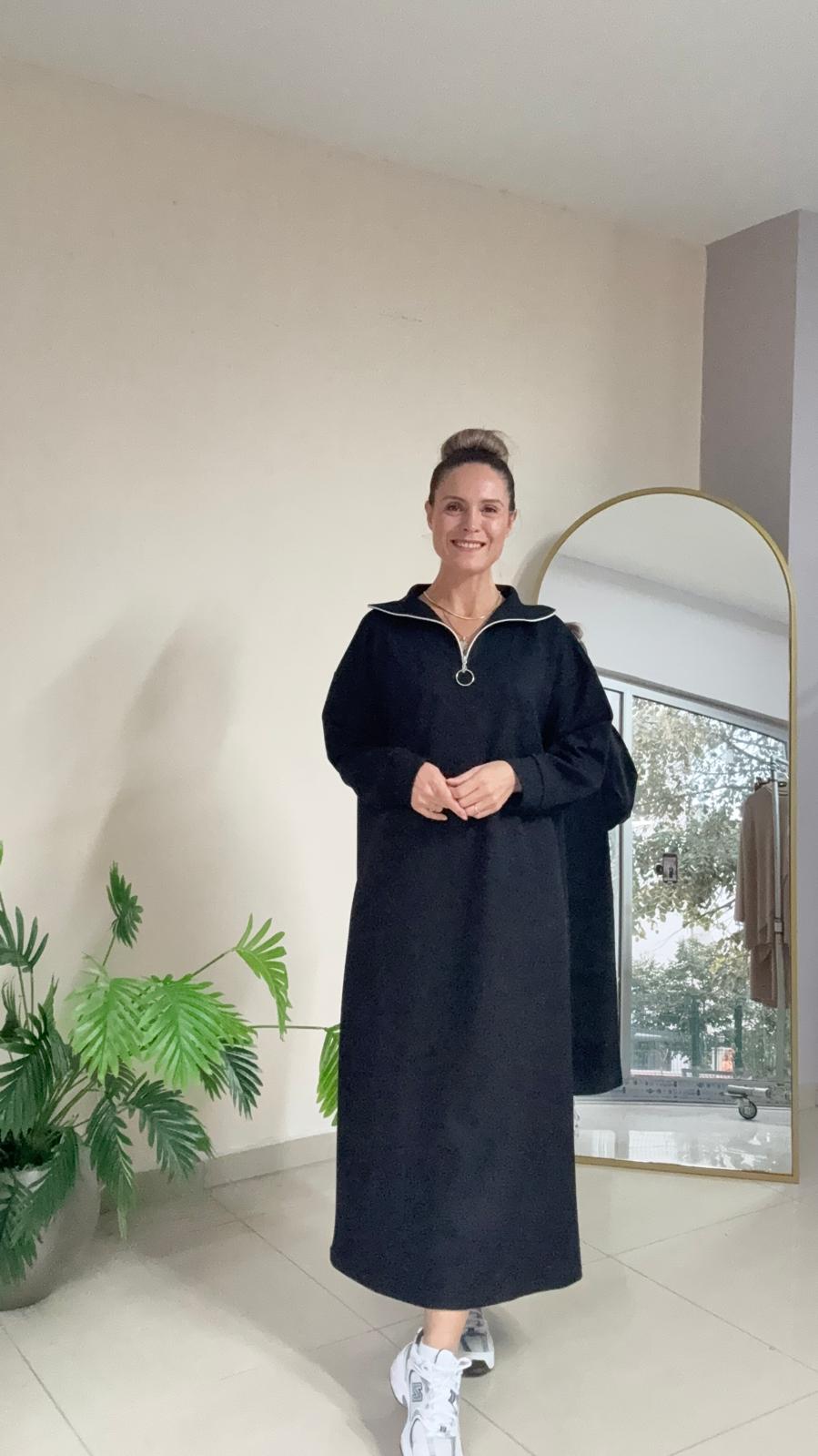 Yaka Fermuarlı Modal Elbise