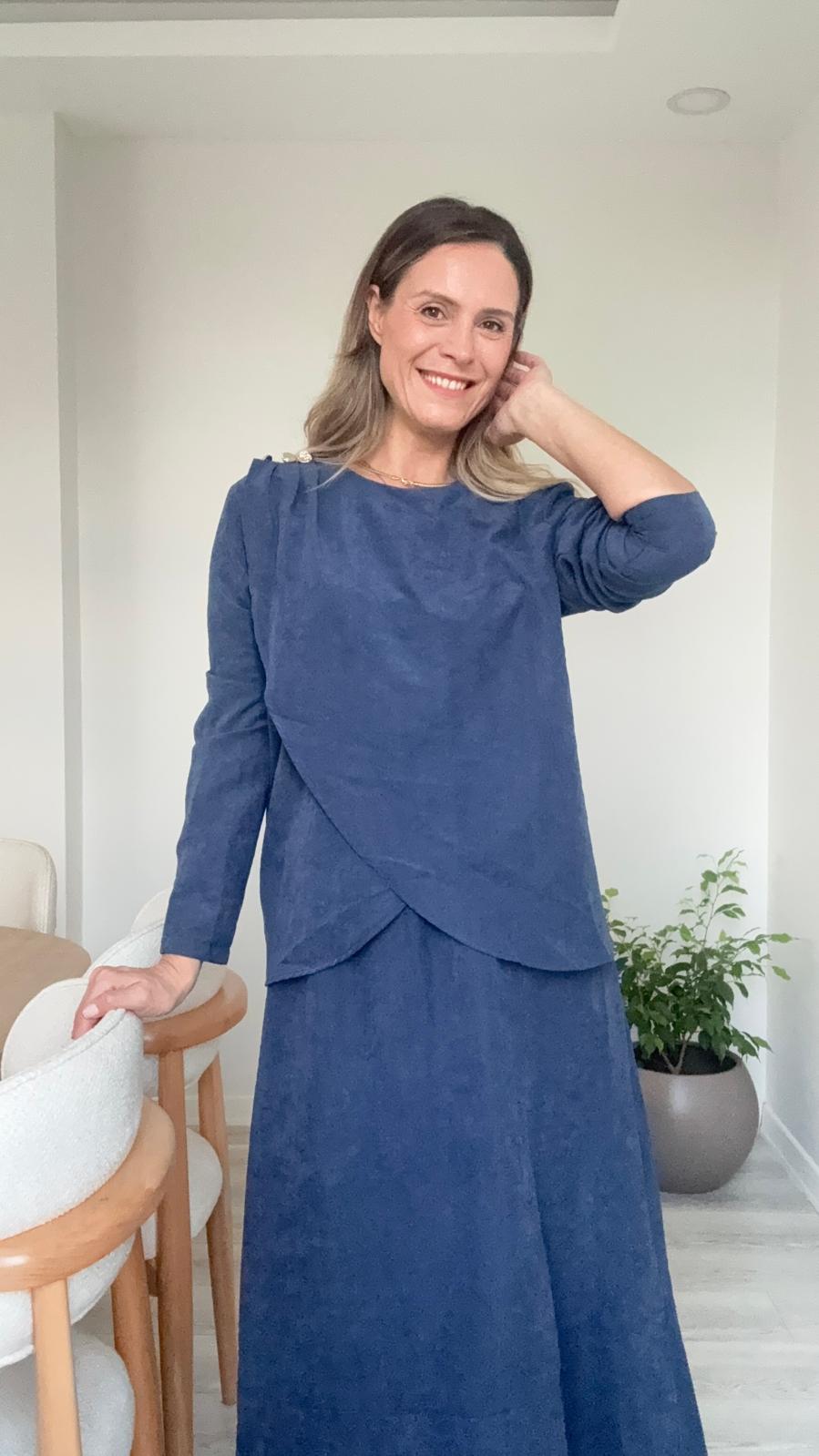 İthal Süet Tunikli Elbise - lacivert