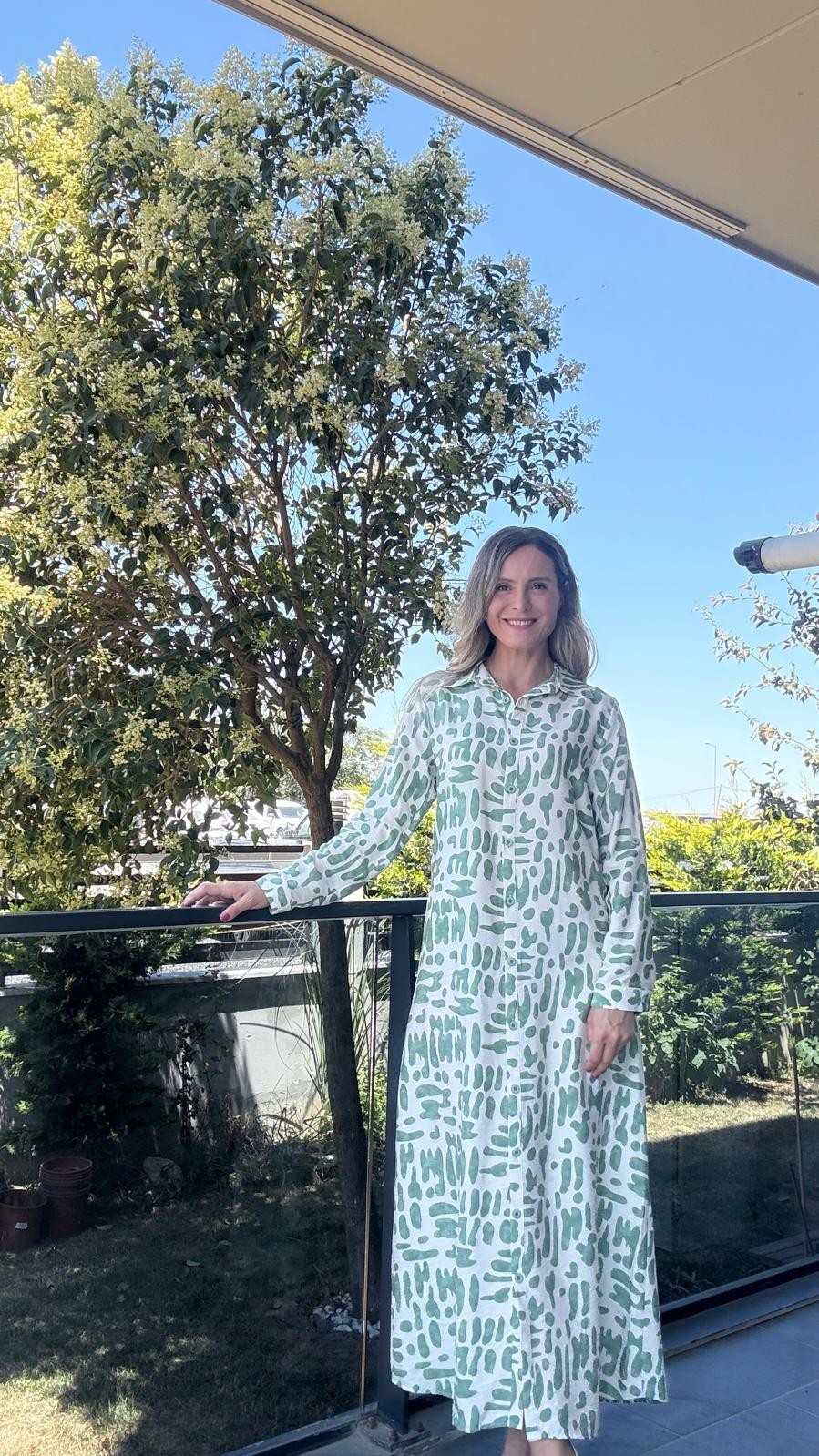 Parmak Desen Tensel Elbise - yeşil