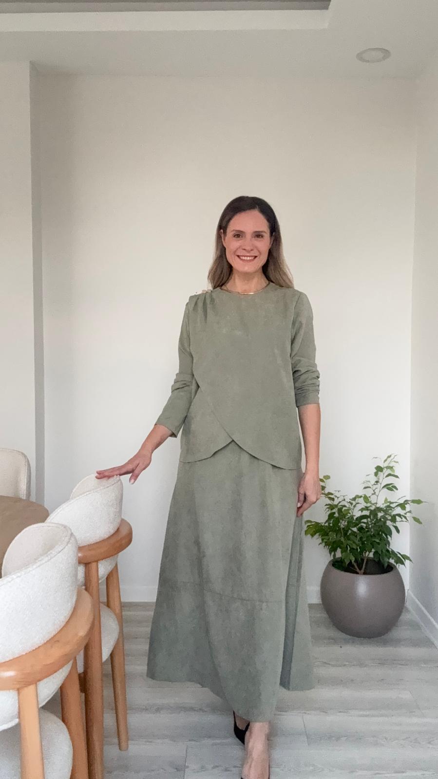 İthal Süet Tunikli Elbise - su yeşili