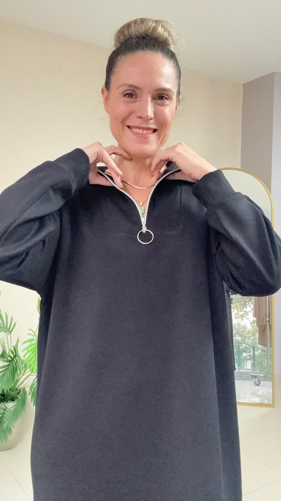 Yaka Fermuarlı Modal Elbise