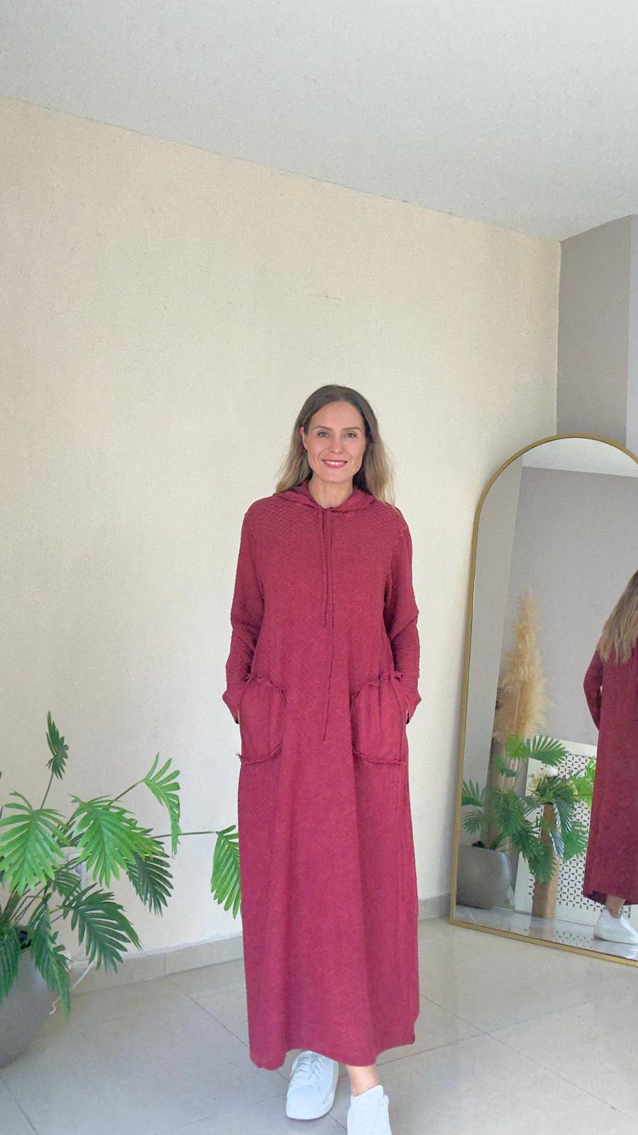 Kapşonlu Triko Elbise