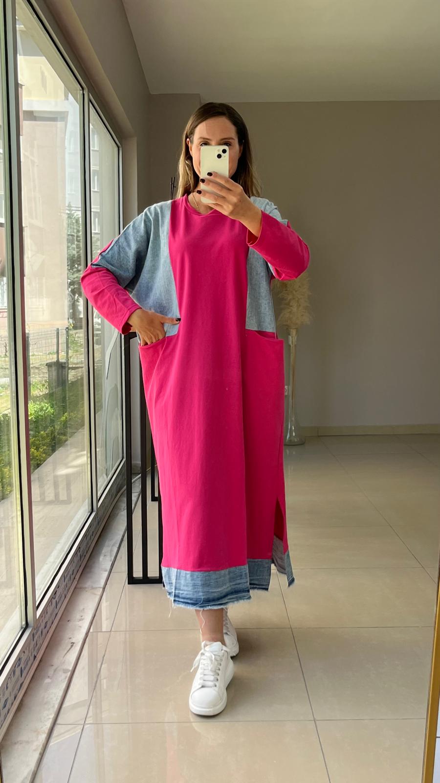 2 iplik Kot detaylı elbise