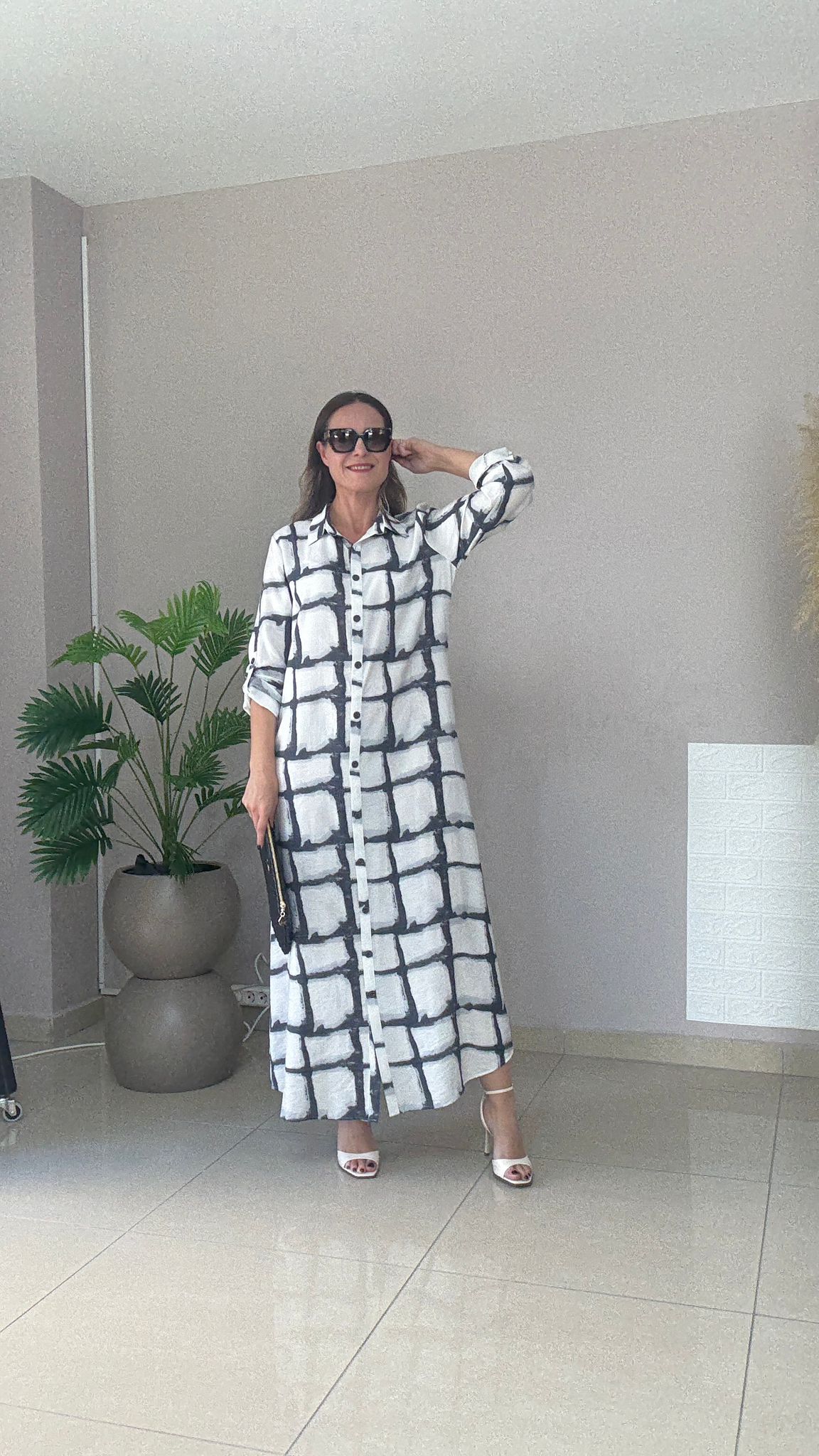 Tensel Desenli Gömlek Elbise