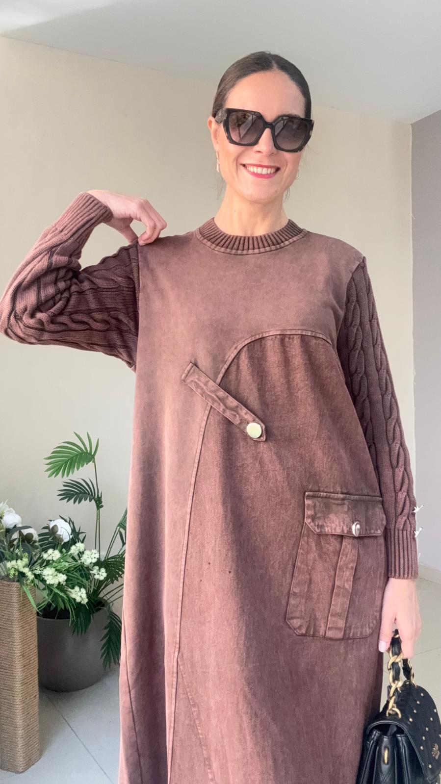 Kot Triko Detaylı Elbise