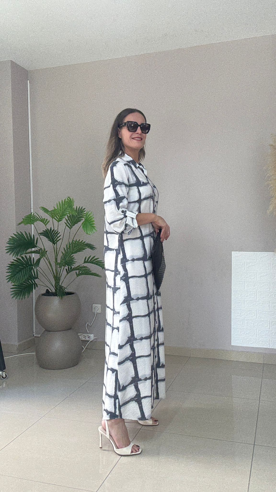 Tensel Desenli Gömlek Elbise