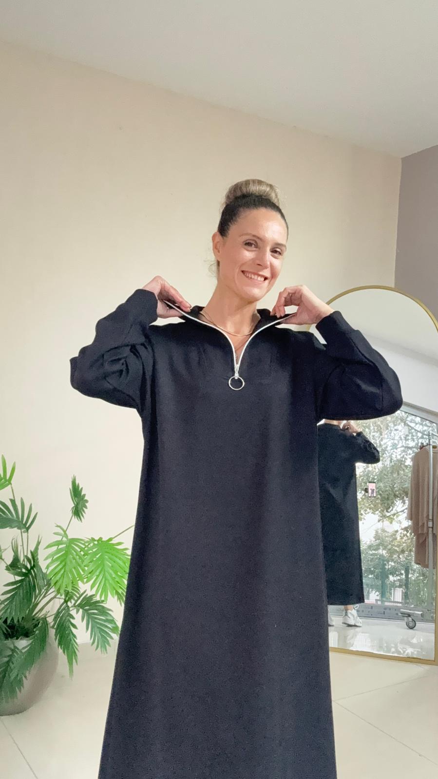 Yaka Fermuarlı Modal Elbise