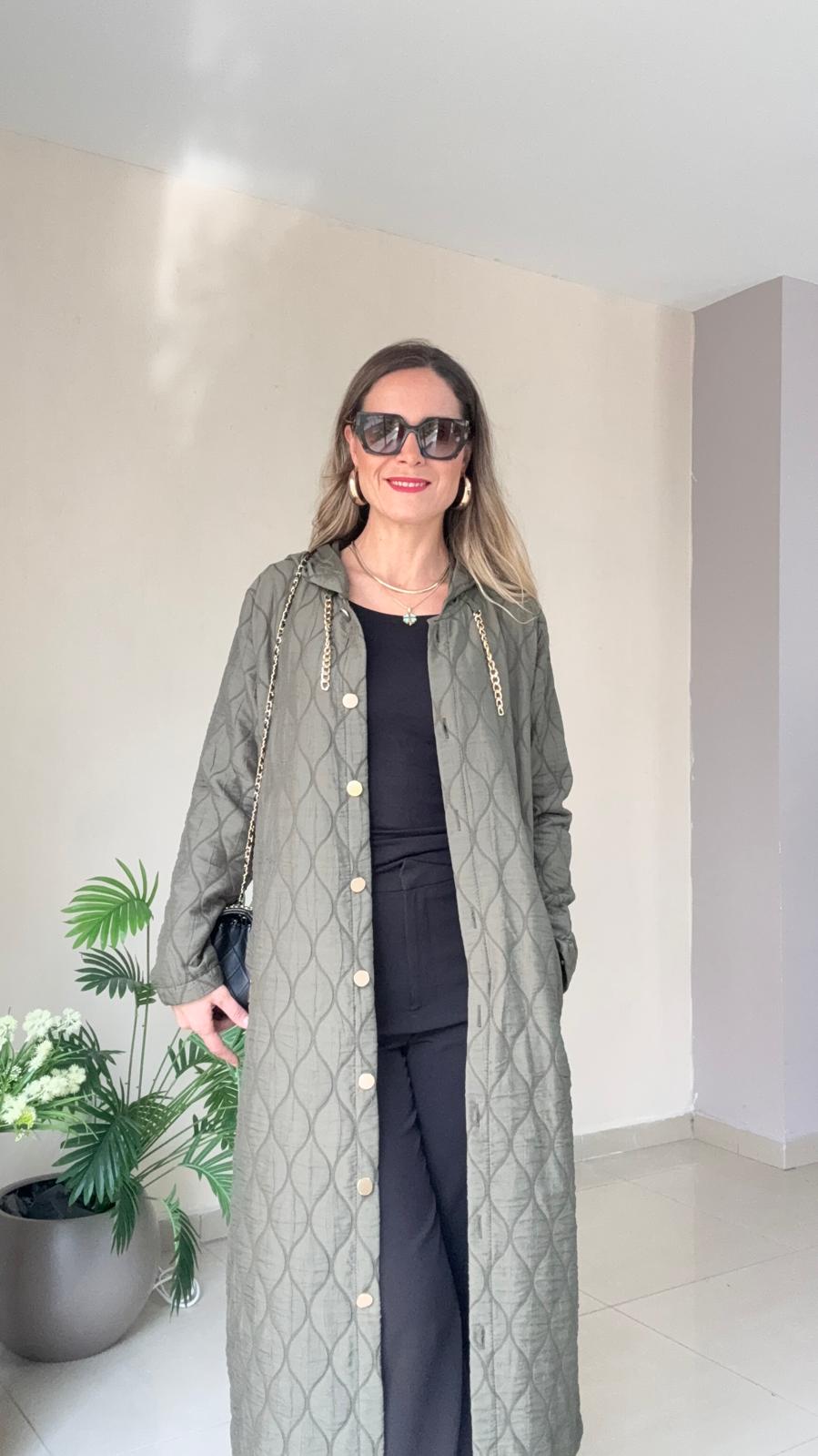 Kapüşonlu Kapitone Mont - haki