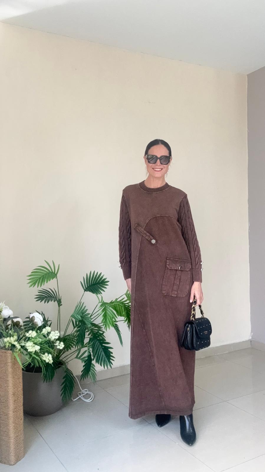 Kot Triko Detaylı Elbise