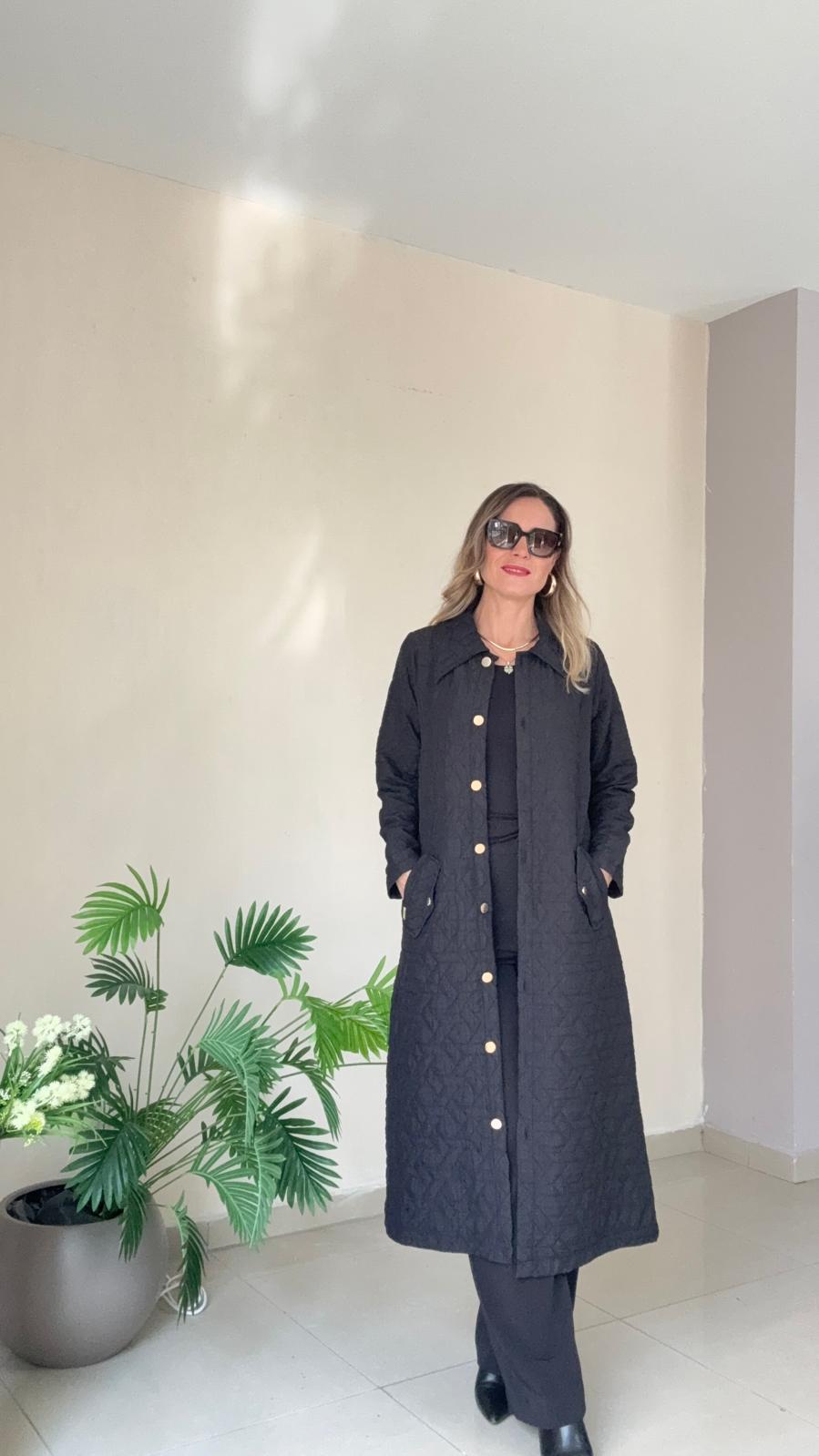 Yakalı Kapitone Mont - siyah