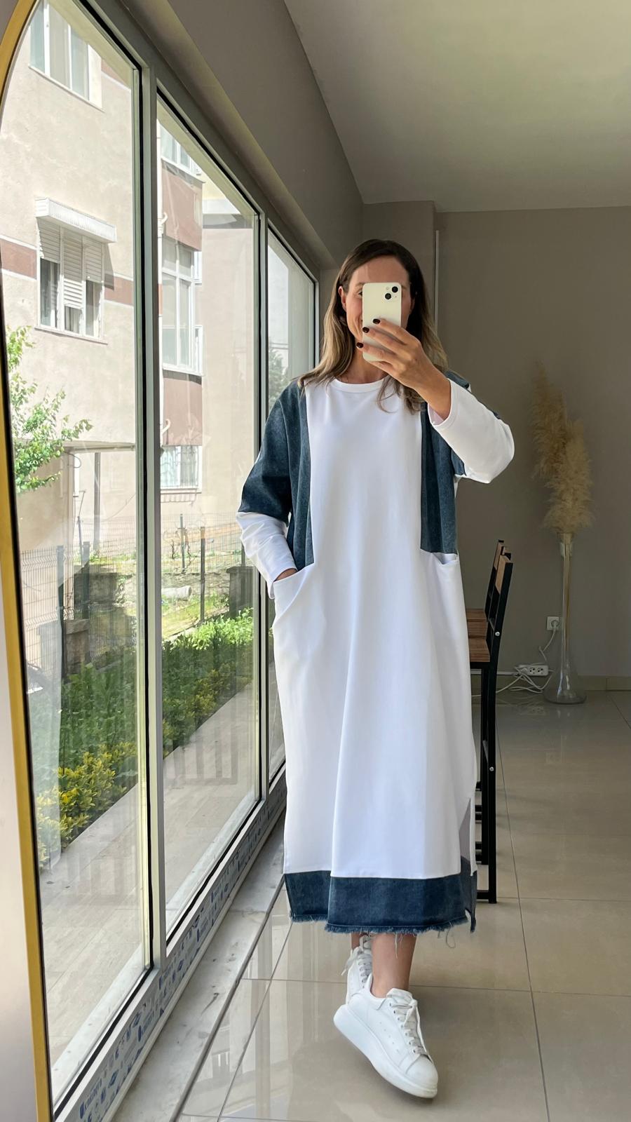 2 iplik Kot detaylı elbise