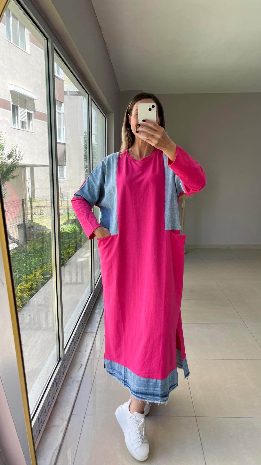 2 iplik Kot detaylı elbise