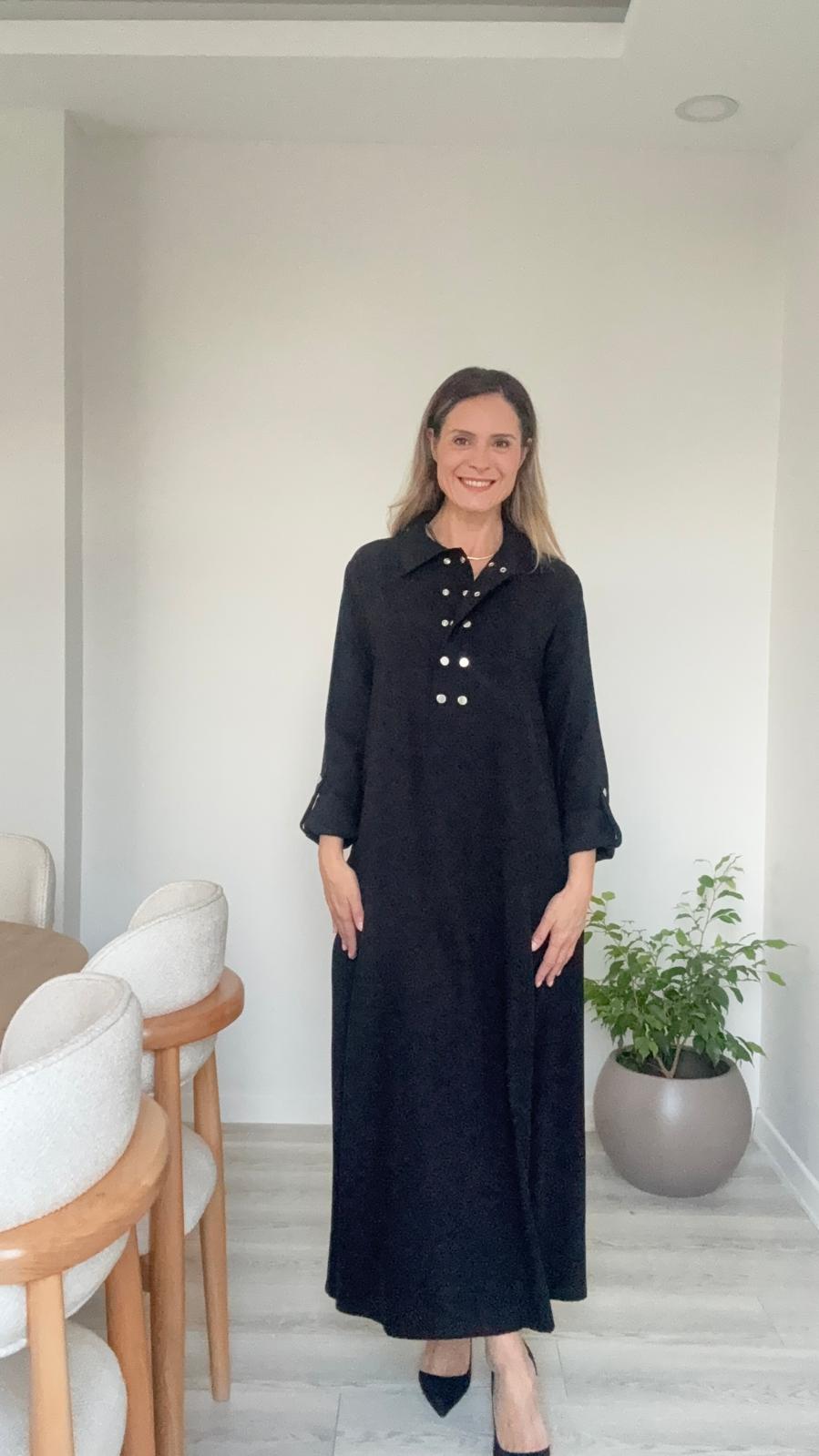 Yaka Detaylı Kupra Elbise - siyah