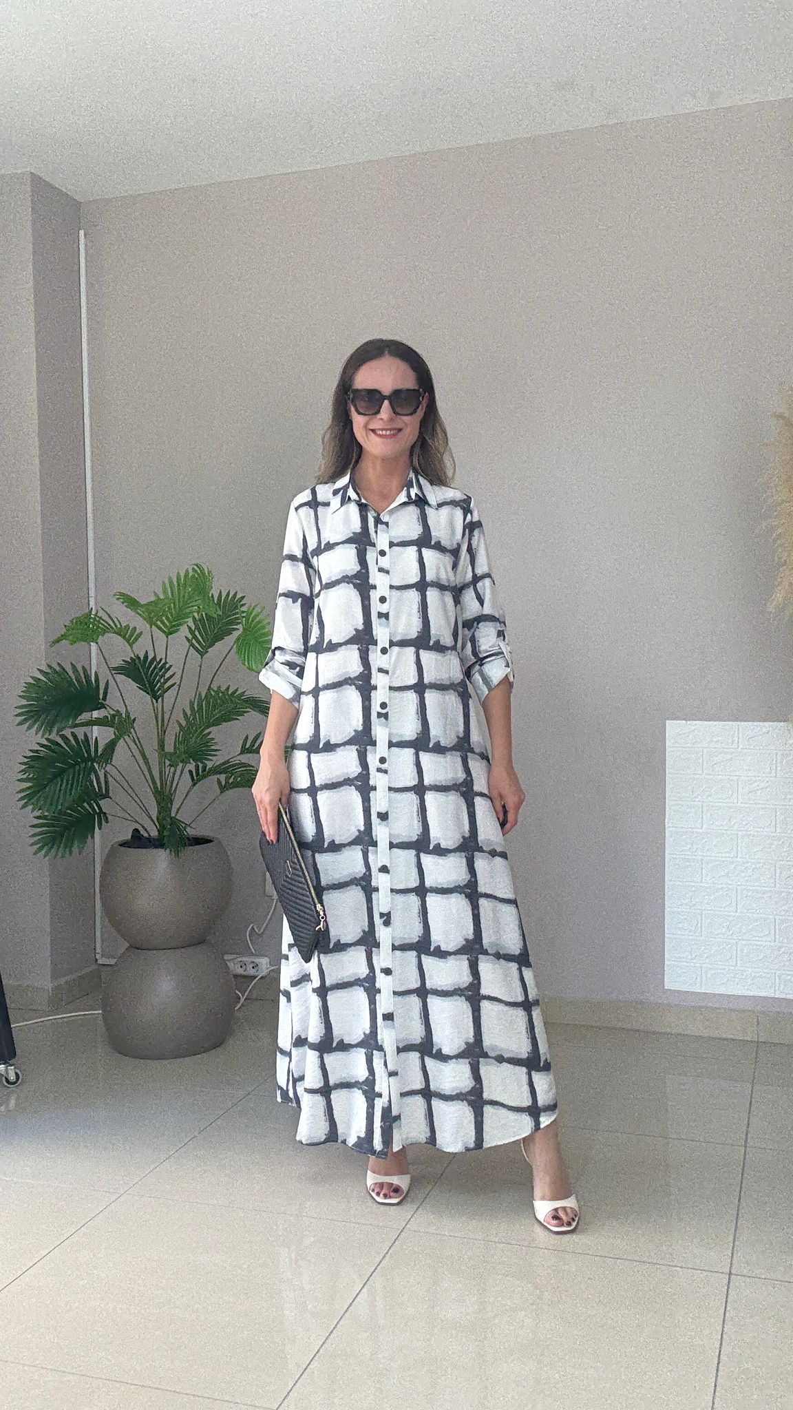 Tensel Desenli Gömlek Elbise