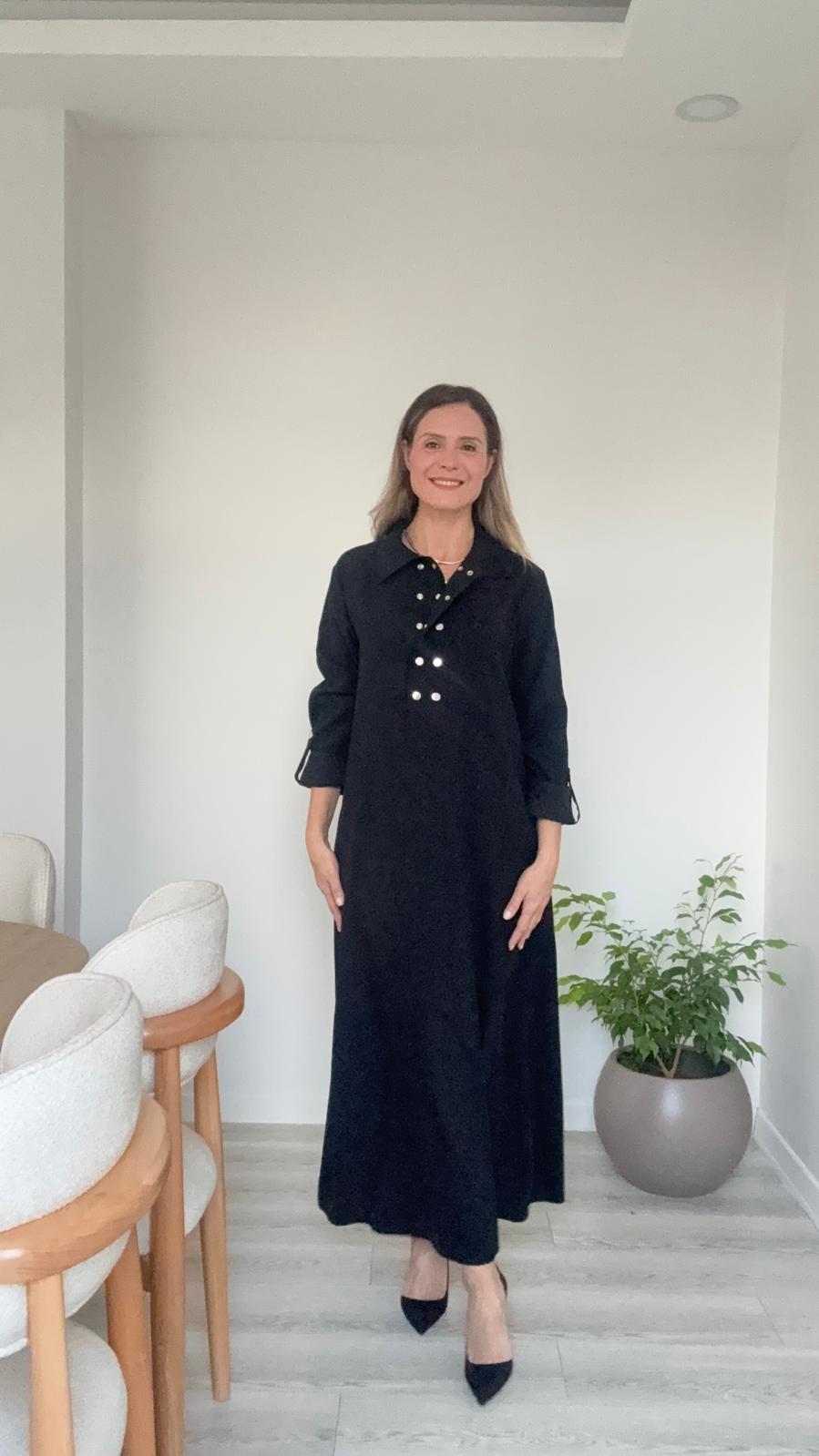 Yaka Detaylı Kupra Elbise