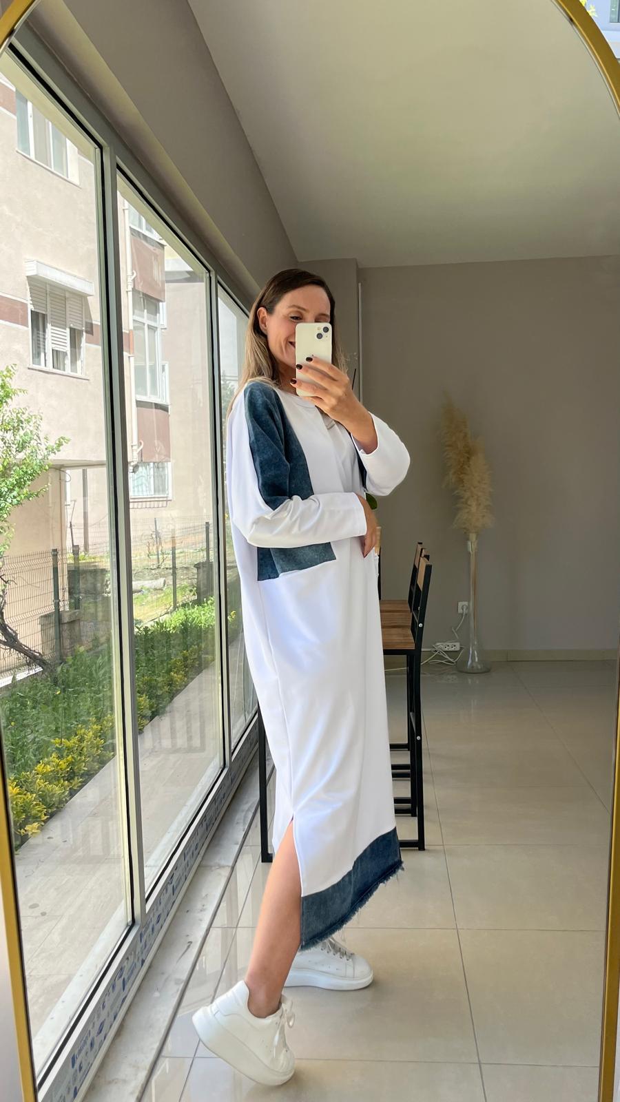 2 iplik Kot detaylı elbise