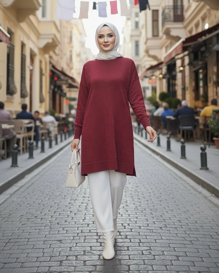 YAPRAK DESEN TRİKO TUNİK