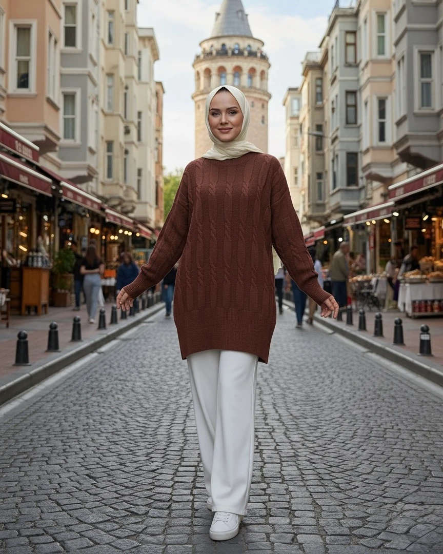 BALIKSIRTI ÖRGÜ DESEN TRİKO TUNİK