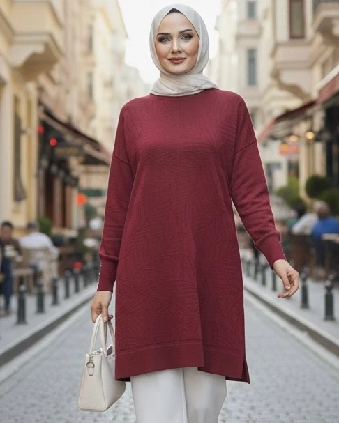 YAPRAK DESEN TRİKO TUNİK