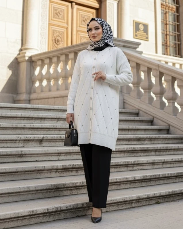 BAKLAVA DESEN TAŞLI ANGORA HIRKA