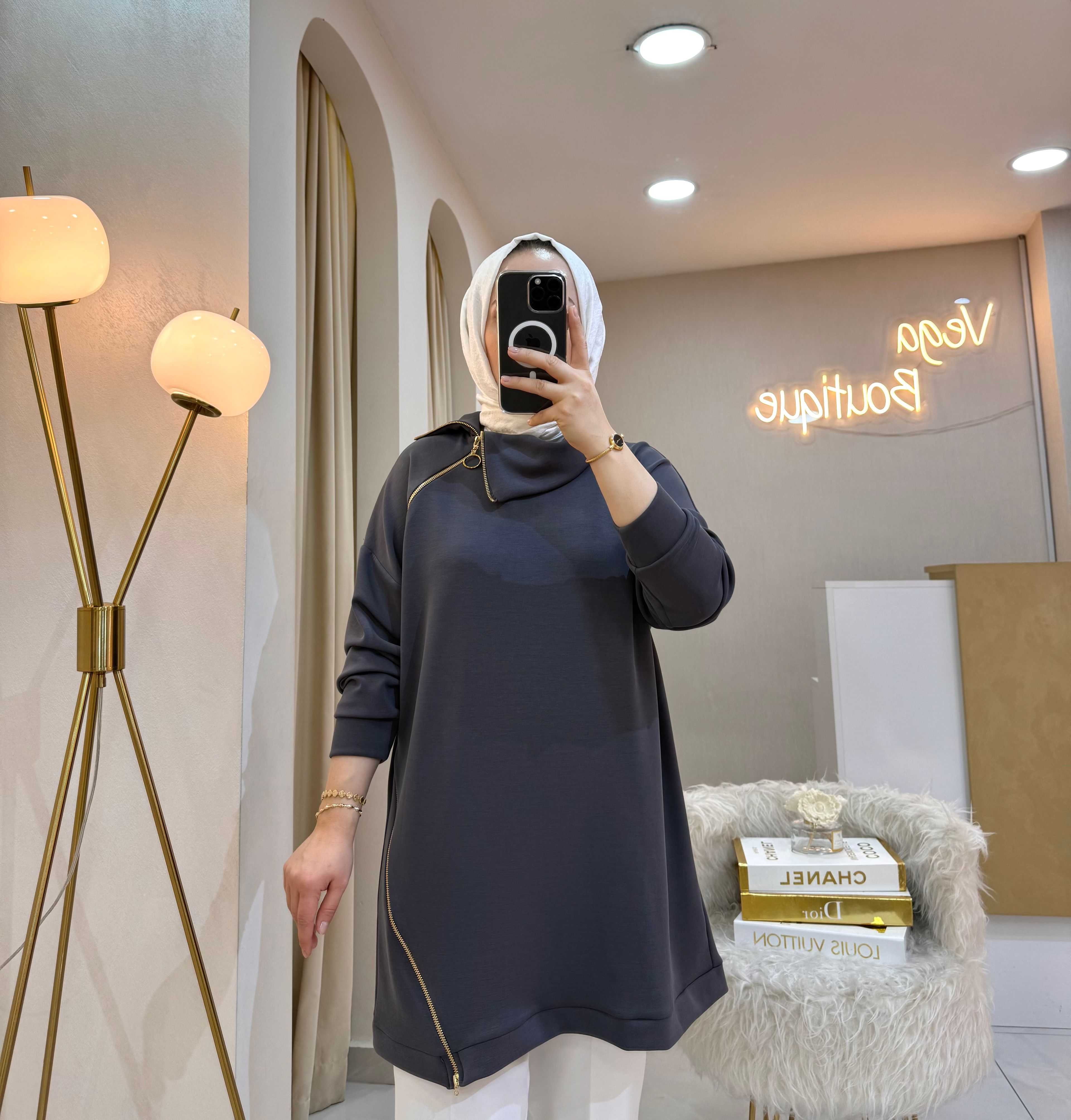 Yaka Detaylı Tunik Füme