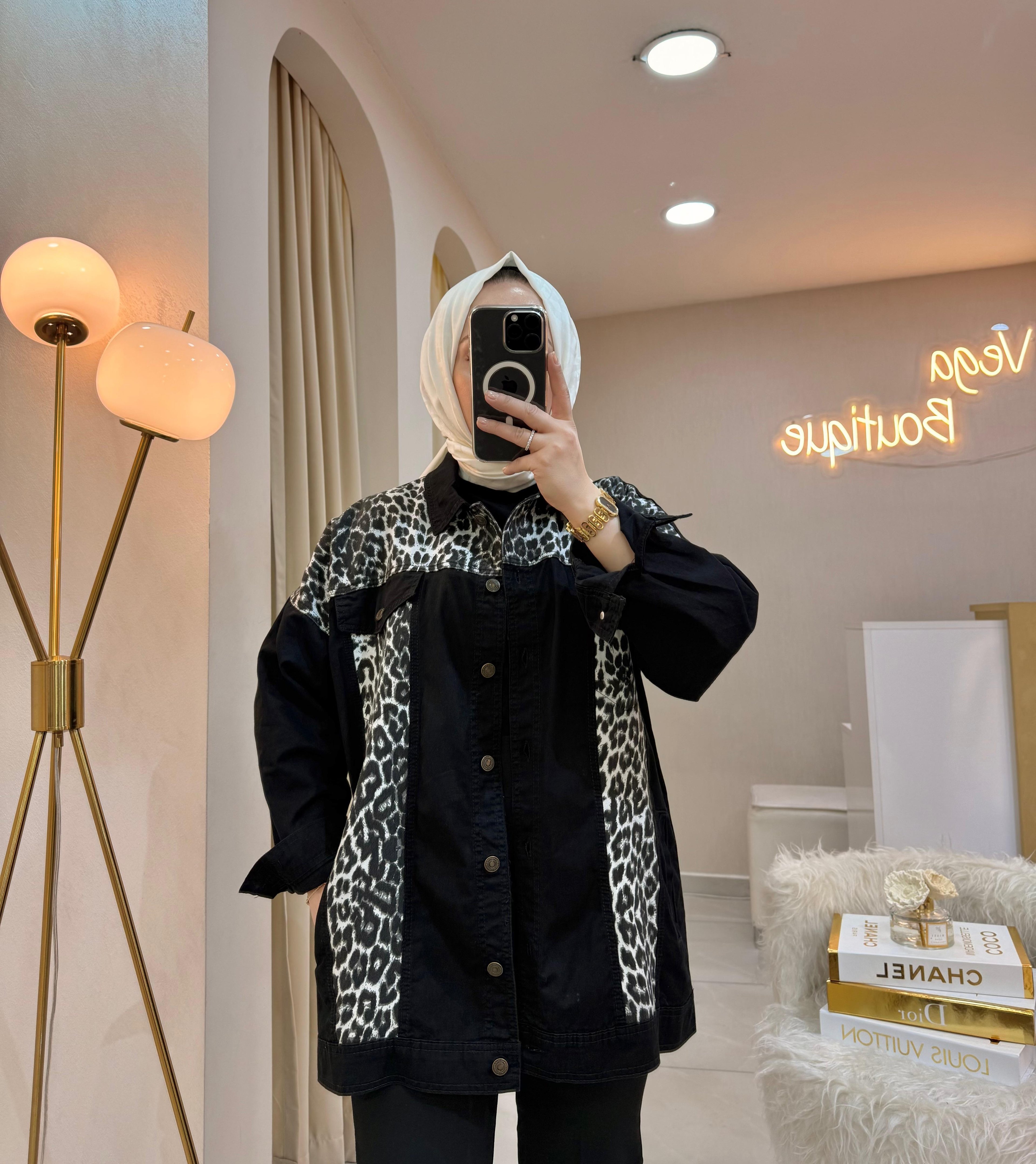 Leoparlı Kot Ceket