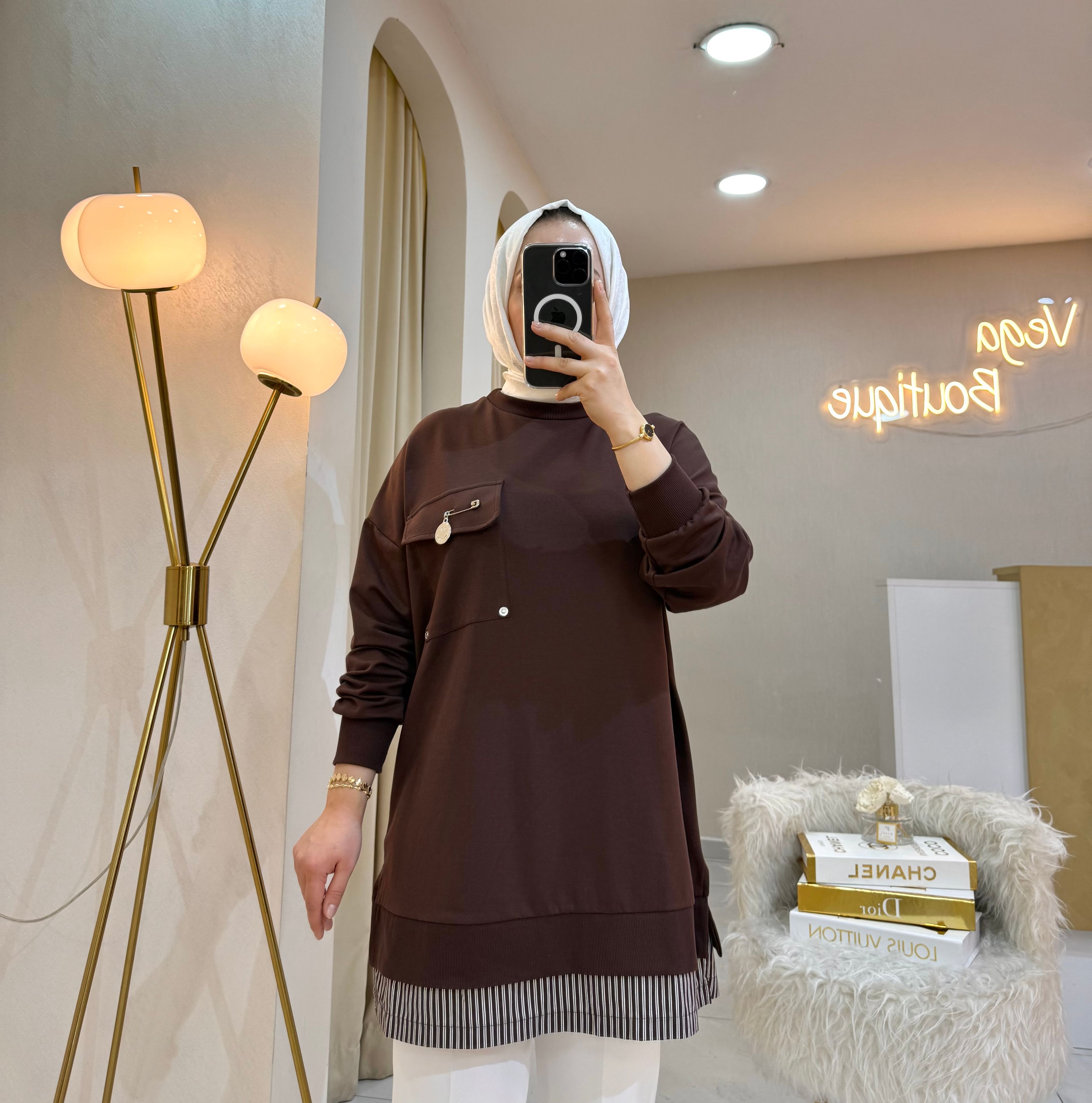 Broşlu Sweat Kahve