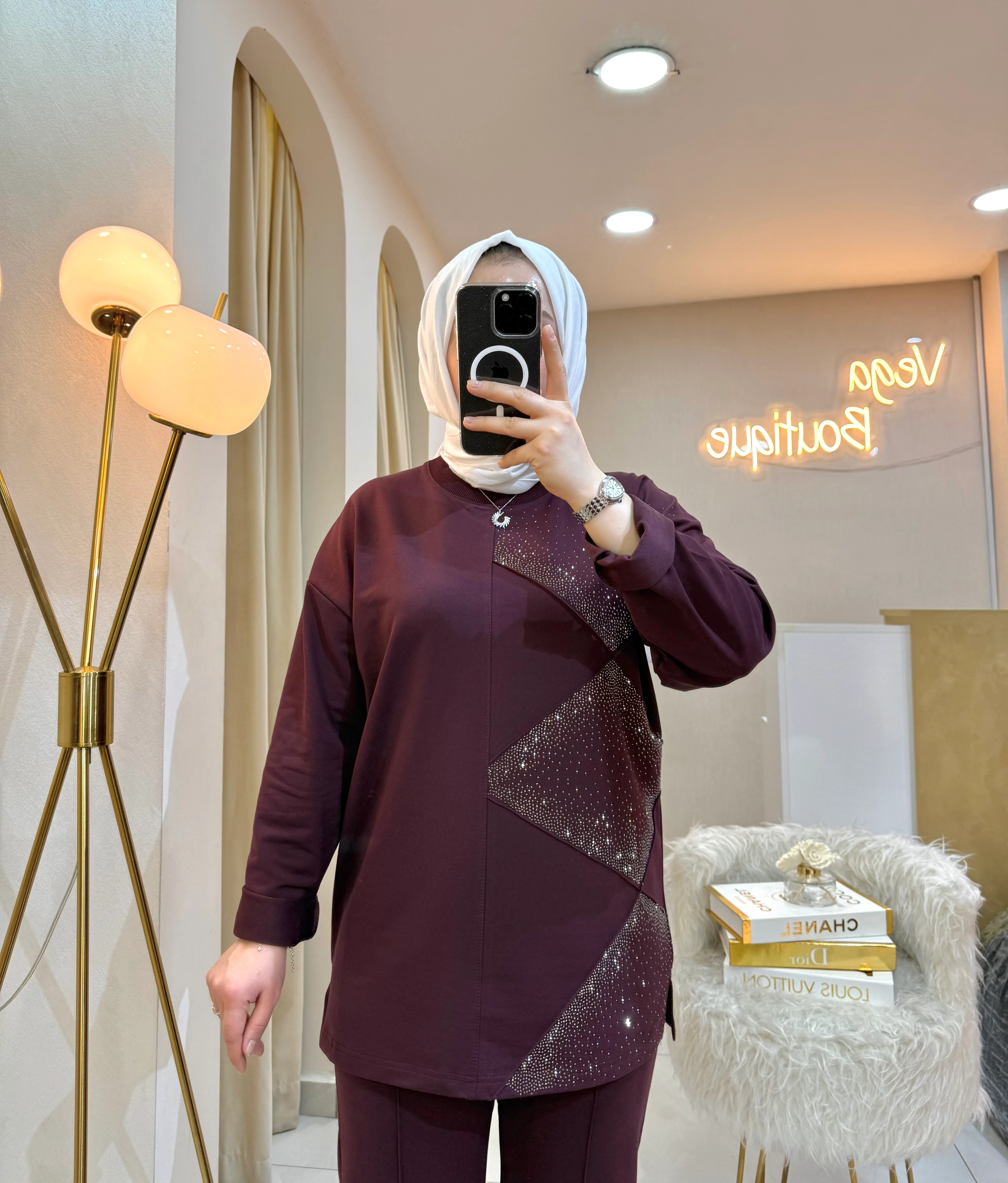 Parıltılı Takım Bordo