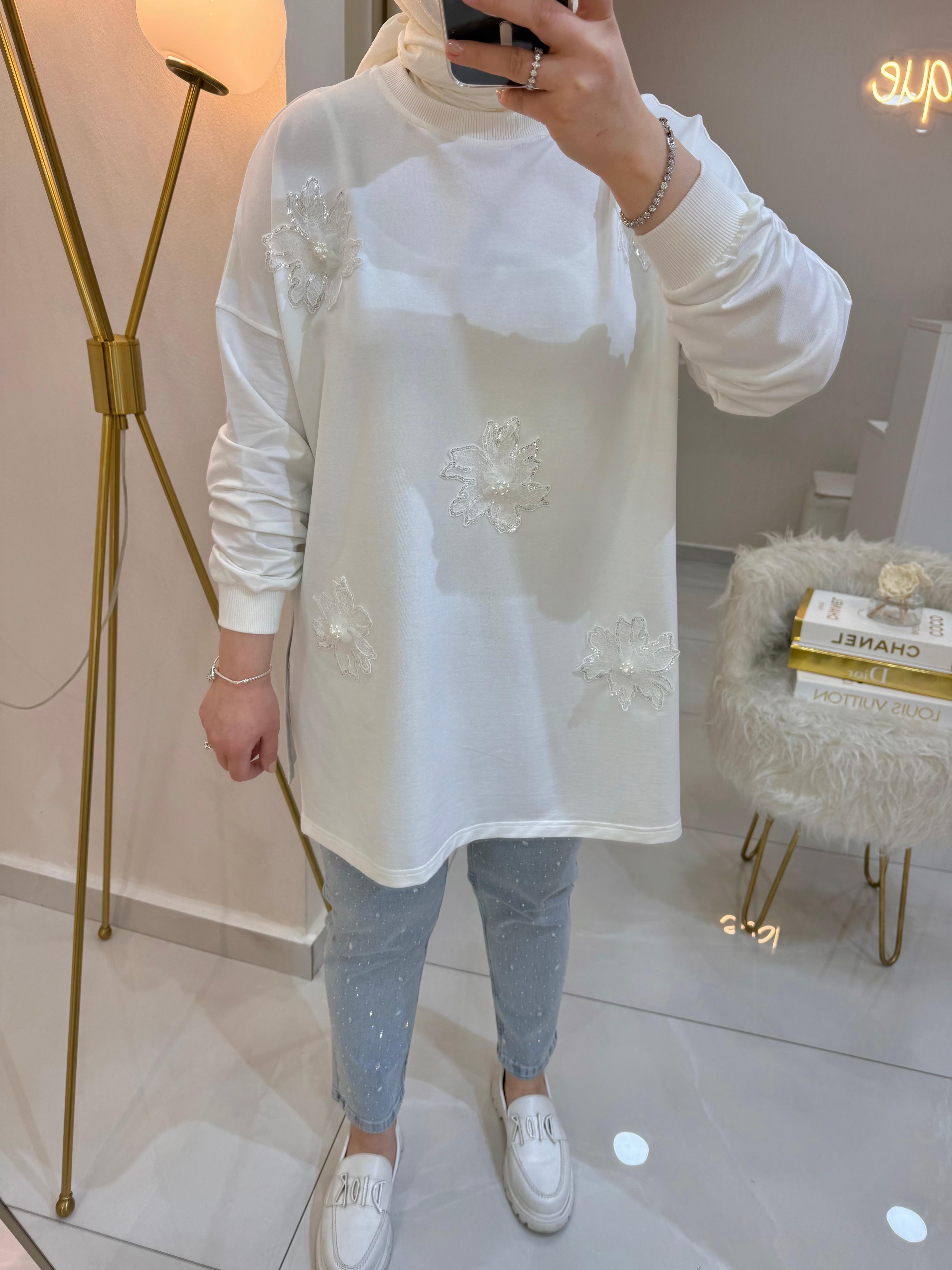 Dantel Pul Çiçekli Sweat