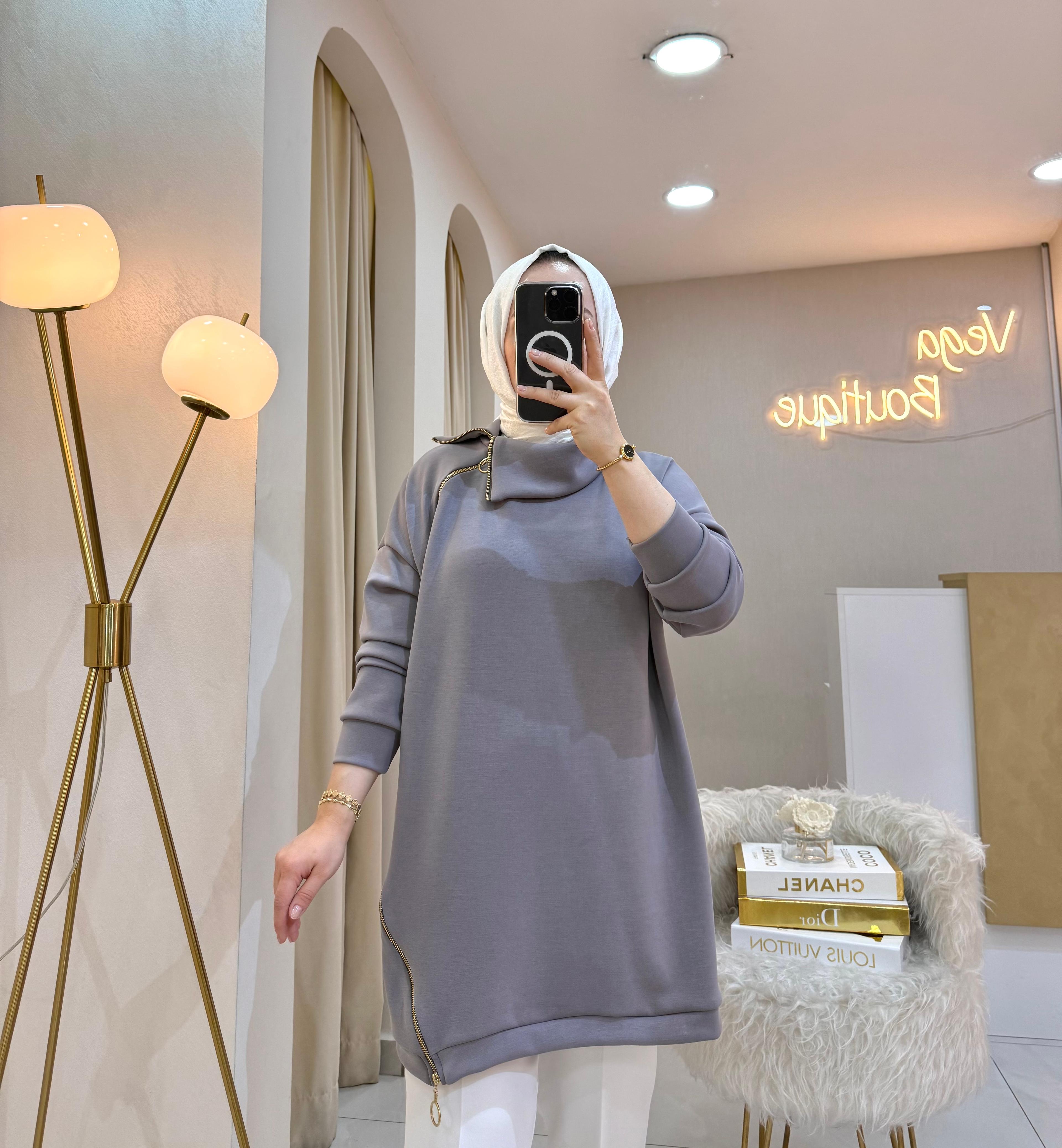 Yaka Detaylı Tunik Gri