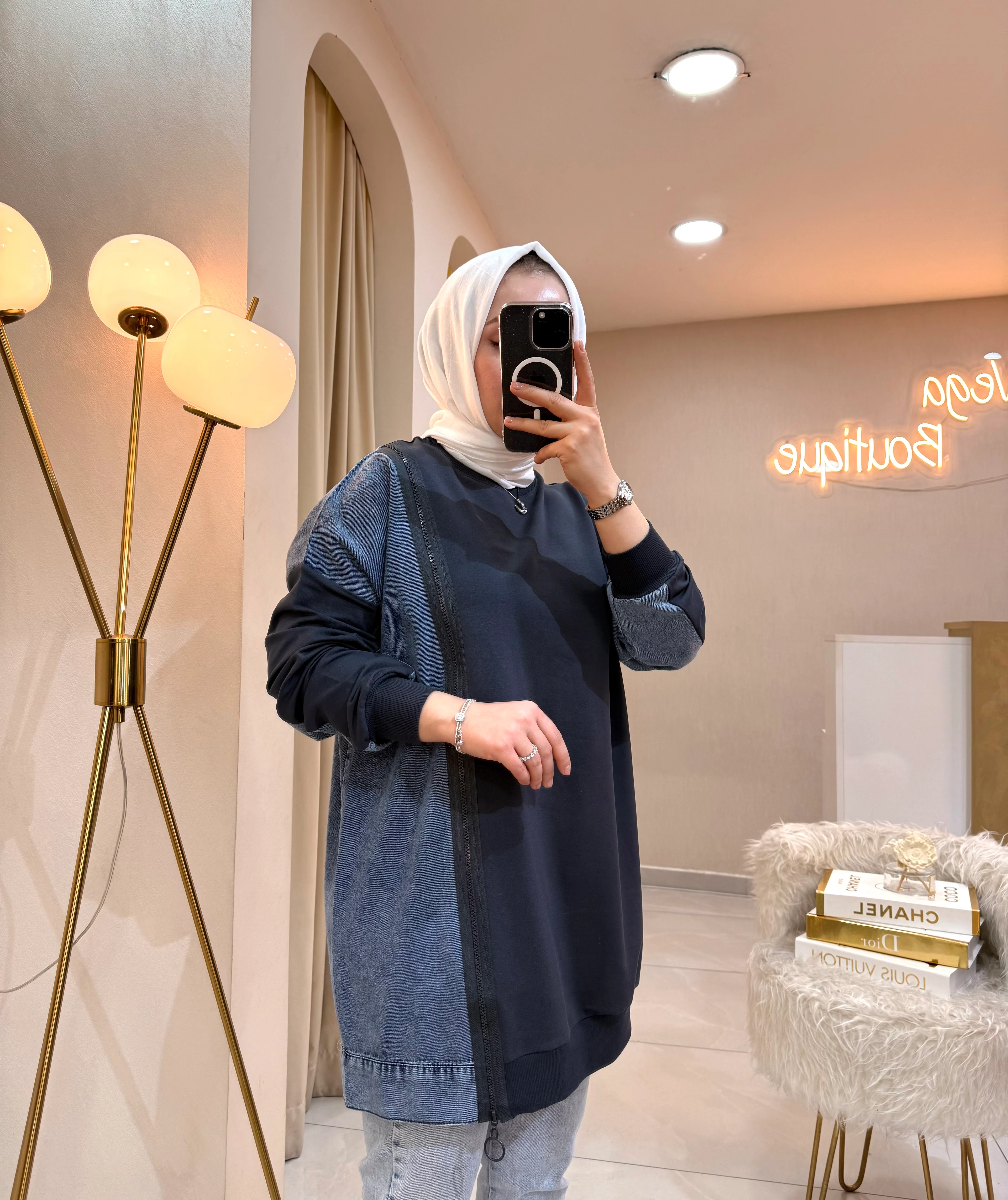 Kot Detaylı Sweat Füme