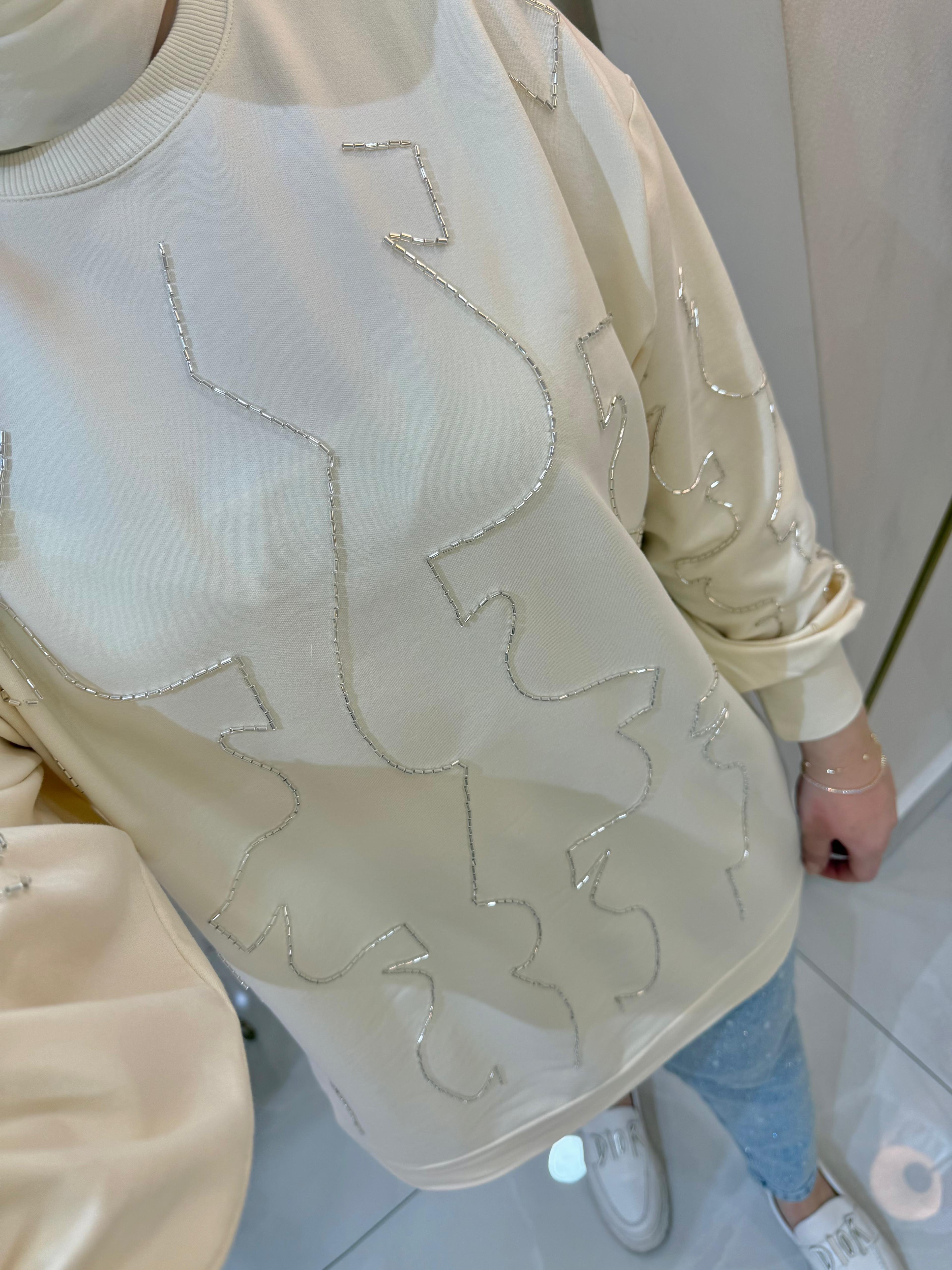 Boncuklu Sweat Ekru
