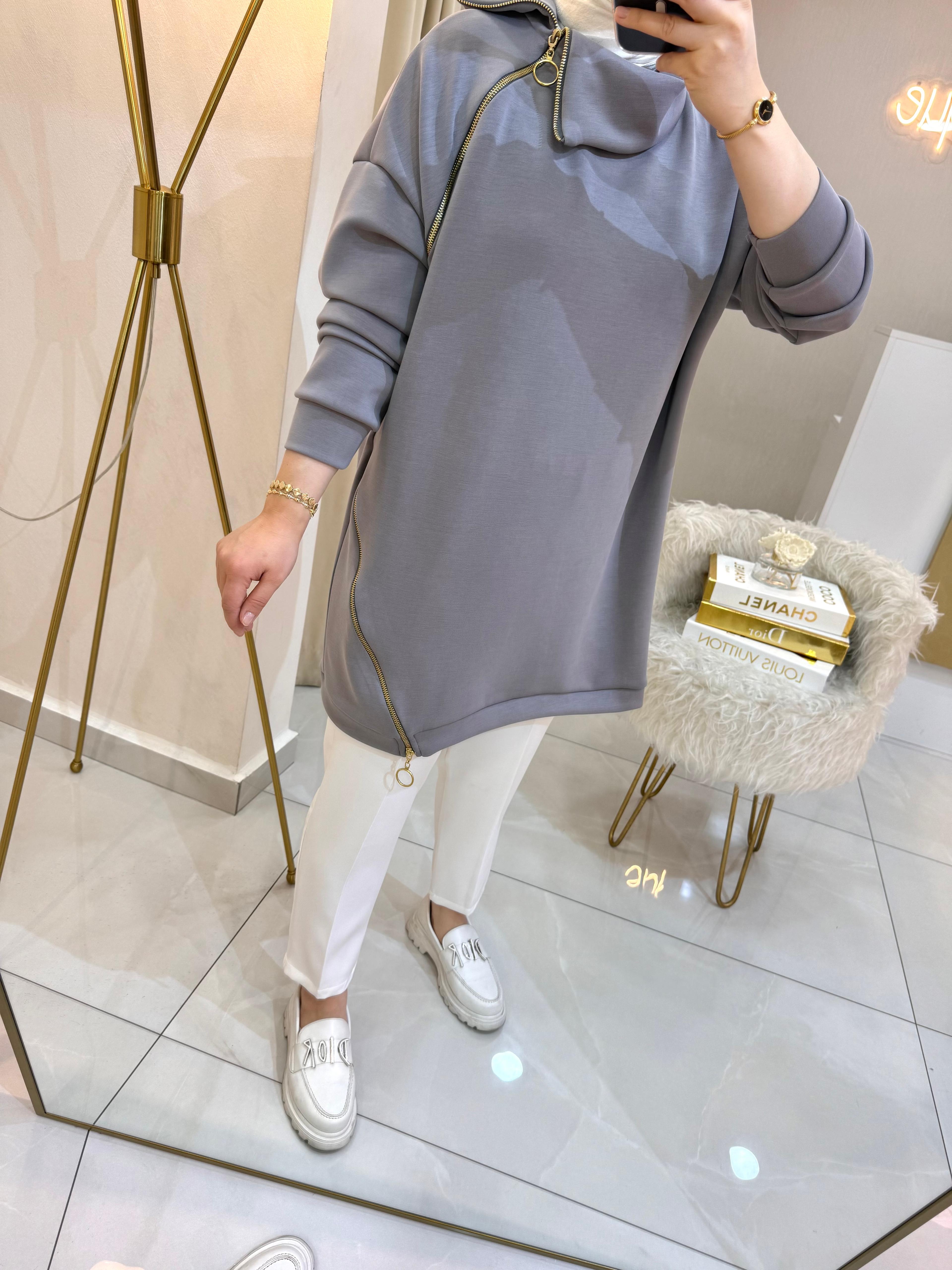 Yaka Detaylı Tunik Gri