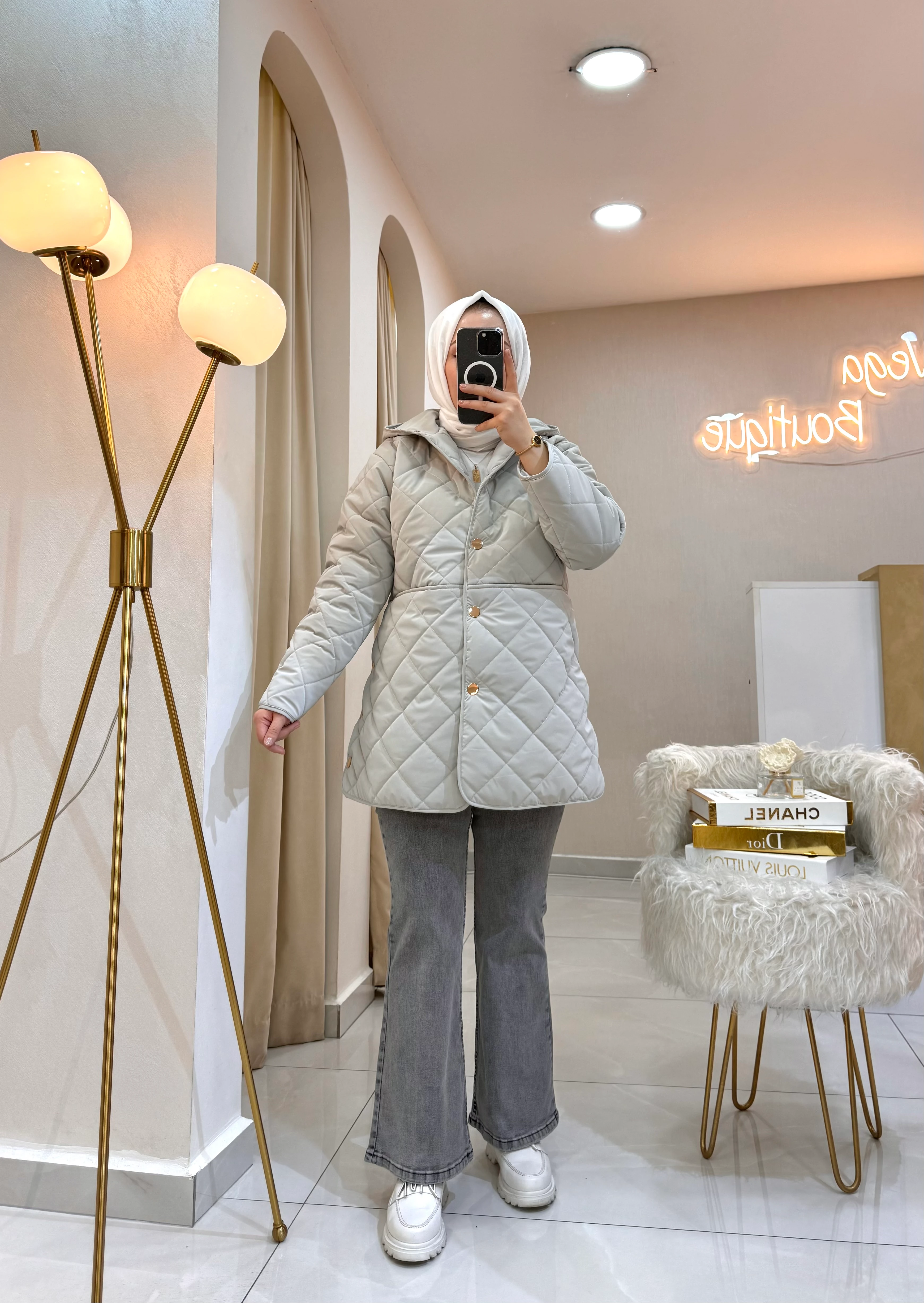 Zımbalı Kapitone Mont Gri