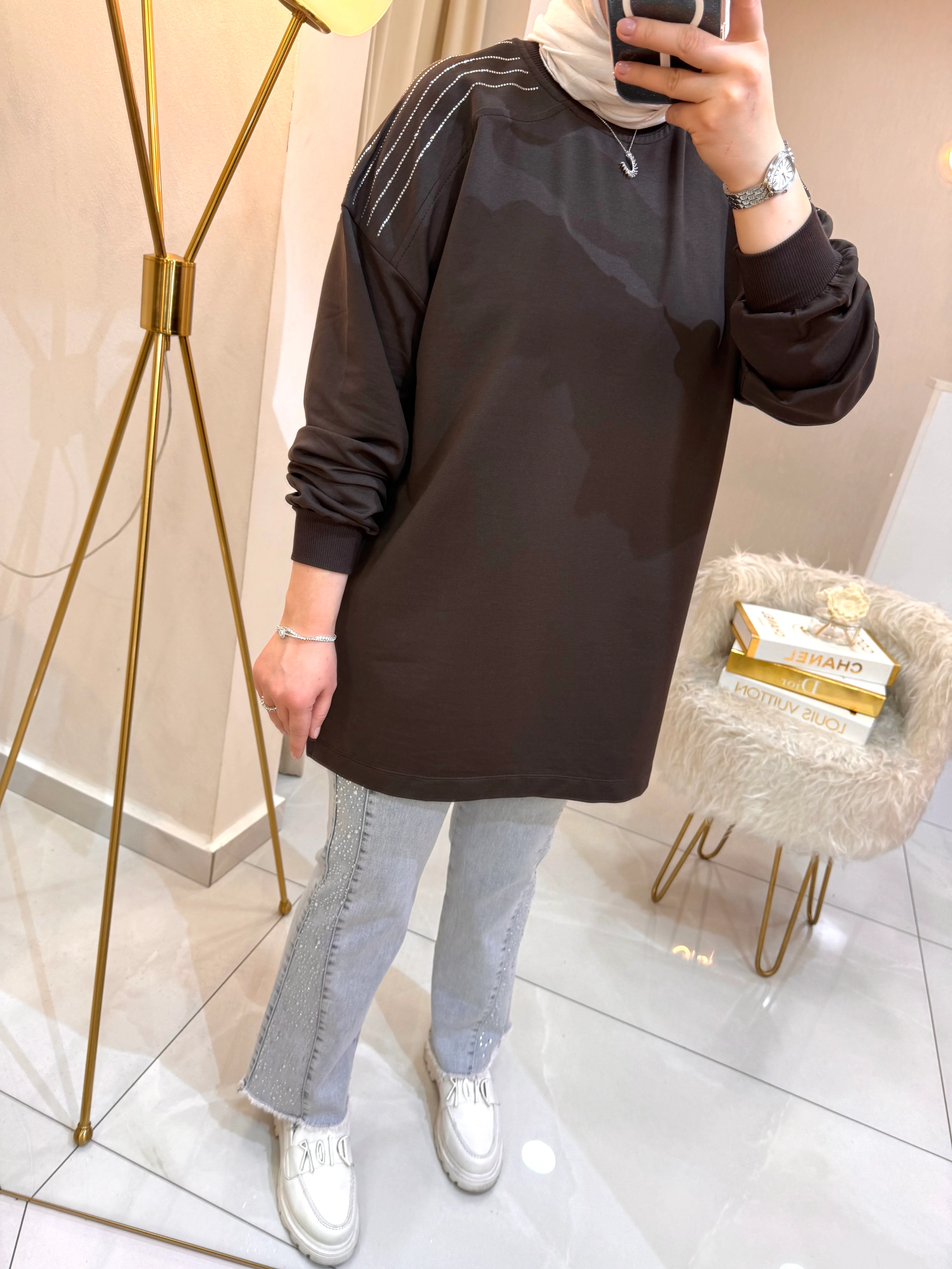 Omzu Taşlı Sweat Acı Kahve