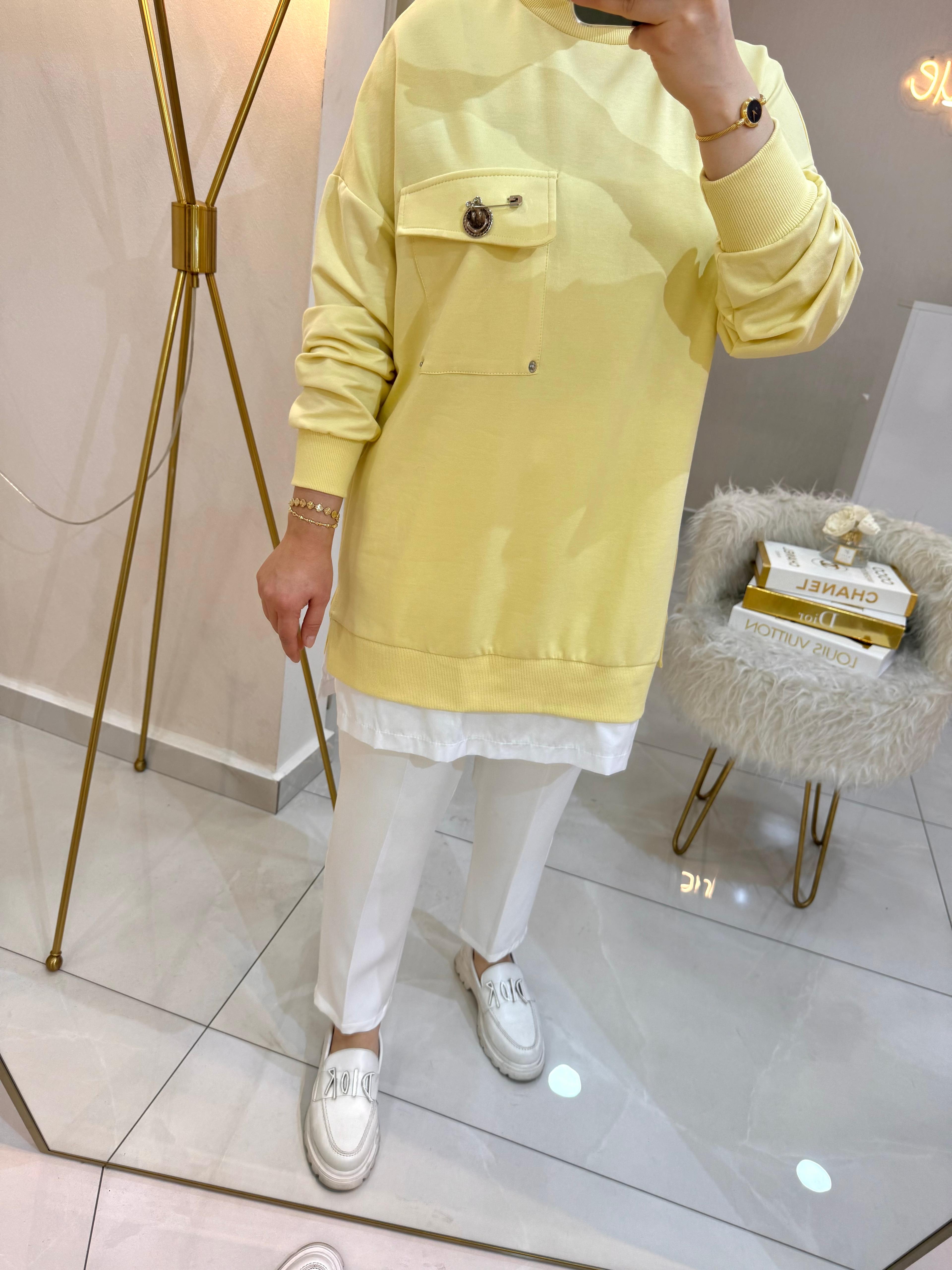 Broşlu Sweat Sarı