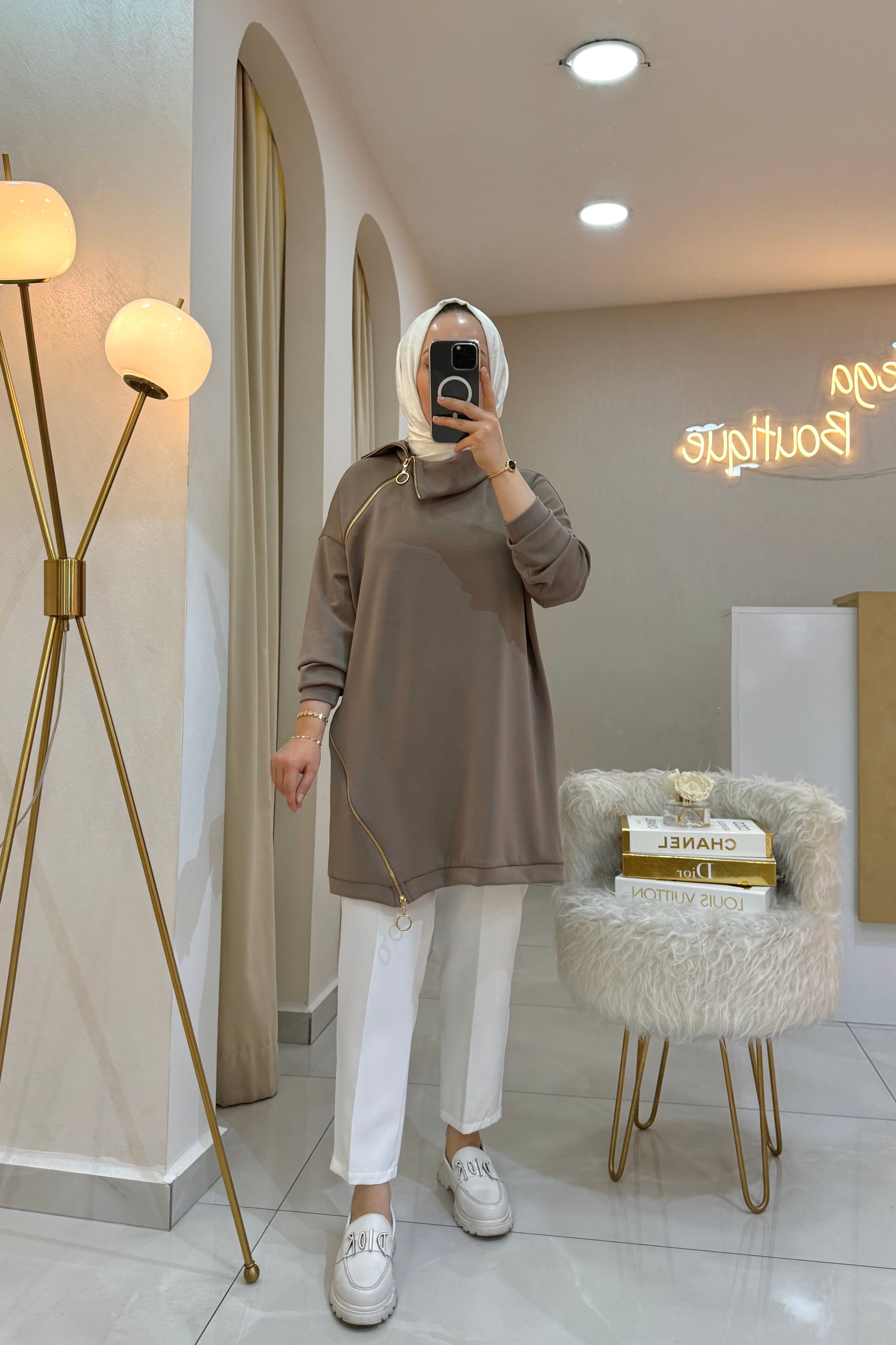 Yaka Detaylı Tunik Kahve