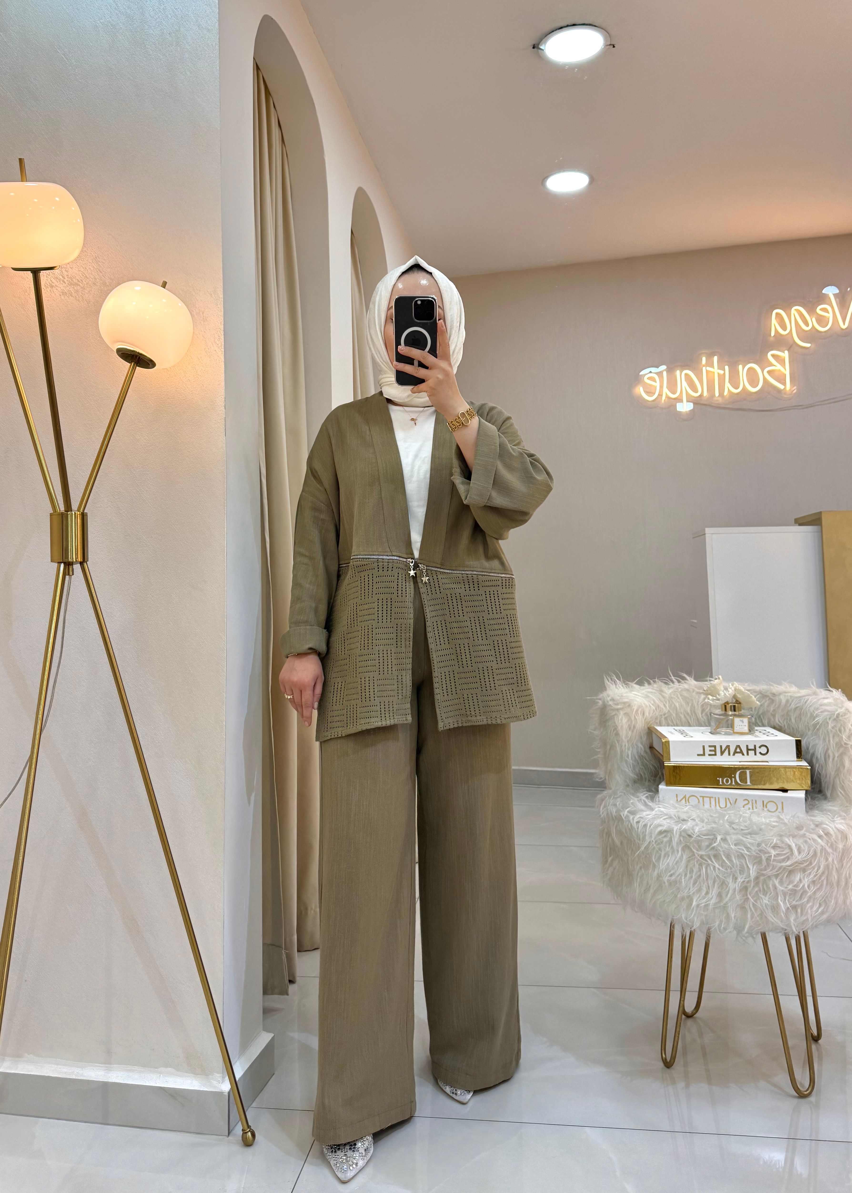 Güpürlü Kimono Keten Takım