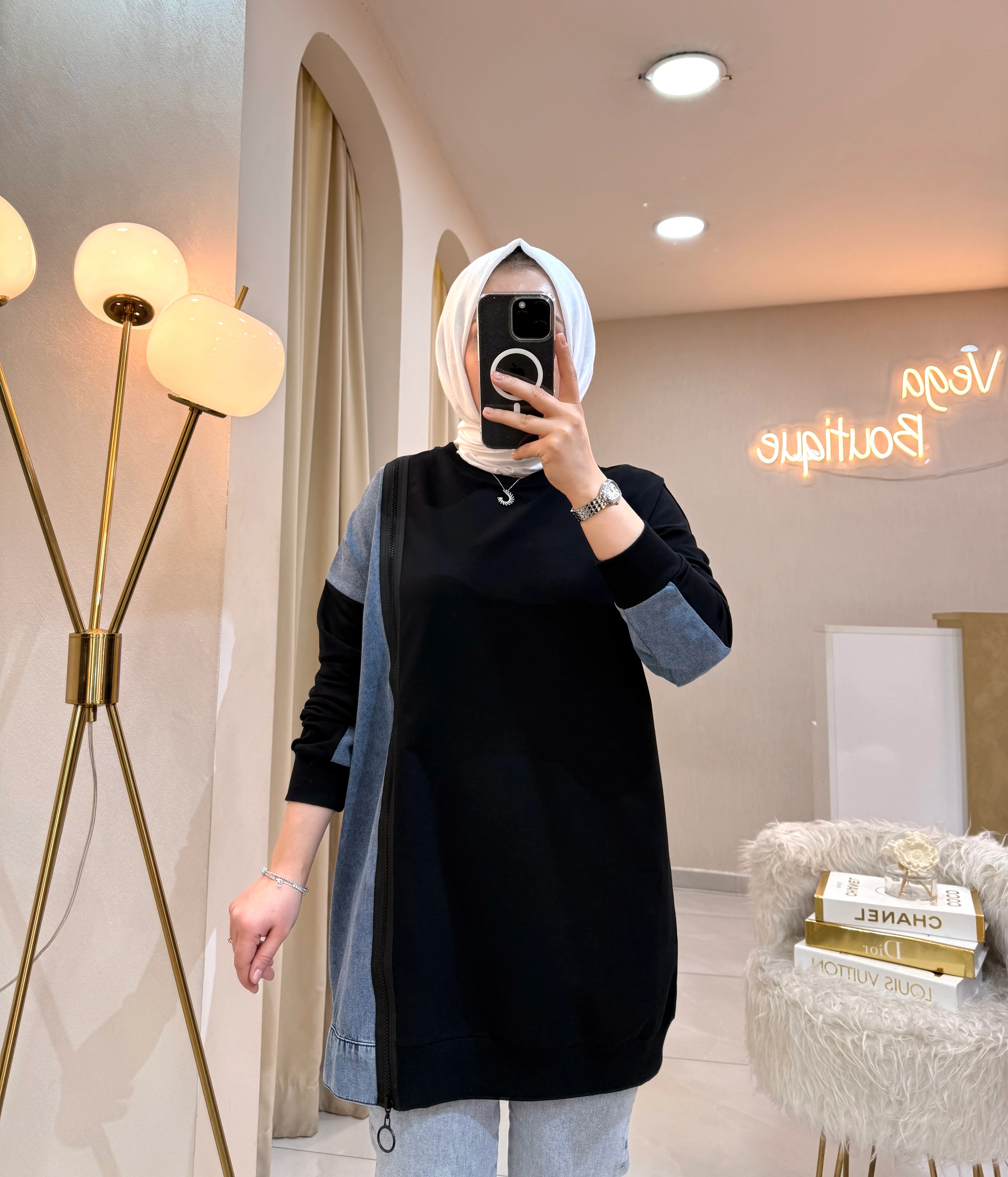 Kot Detaylı Sweat Siyah