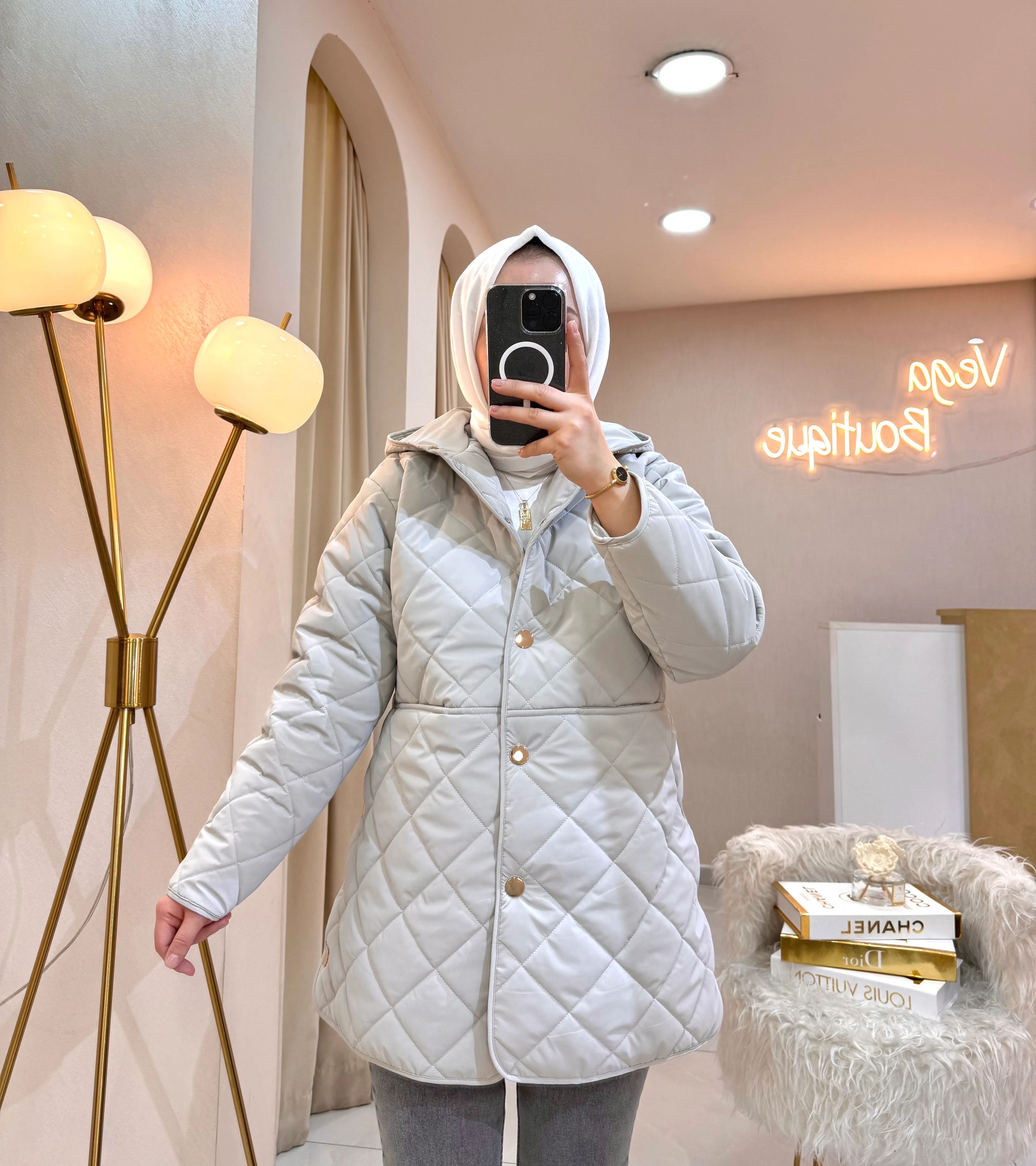 Zımbalı Kapitone Mont Gri