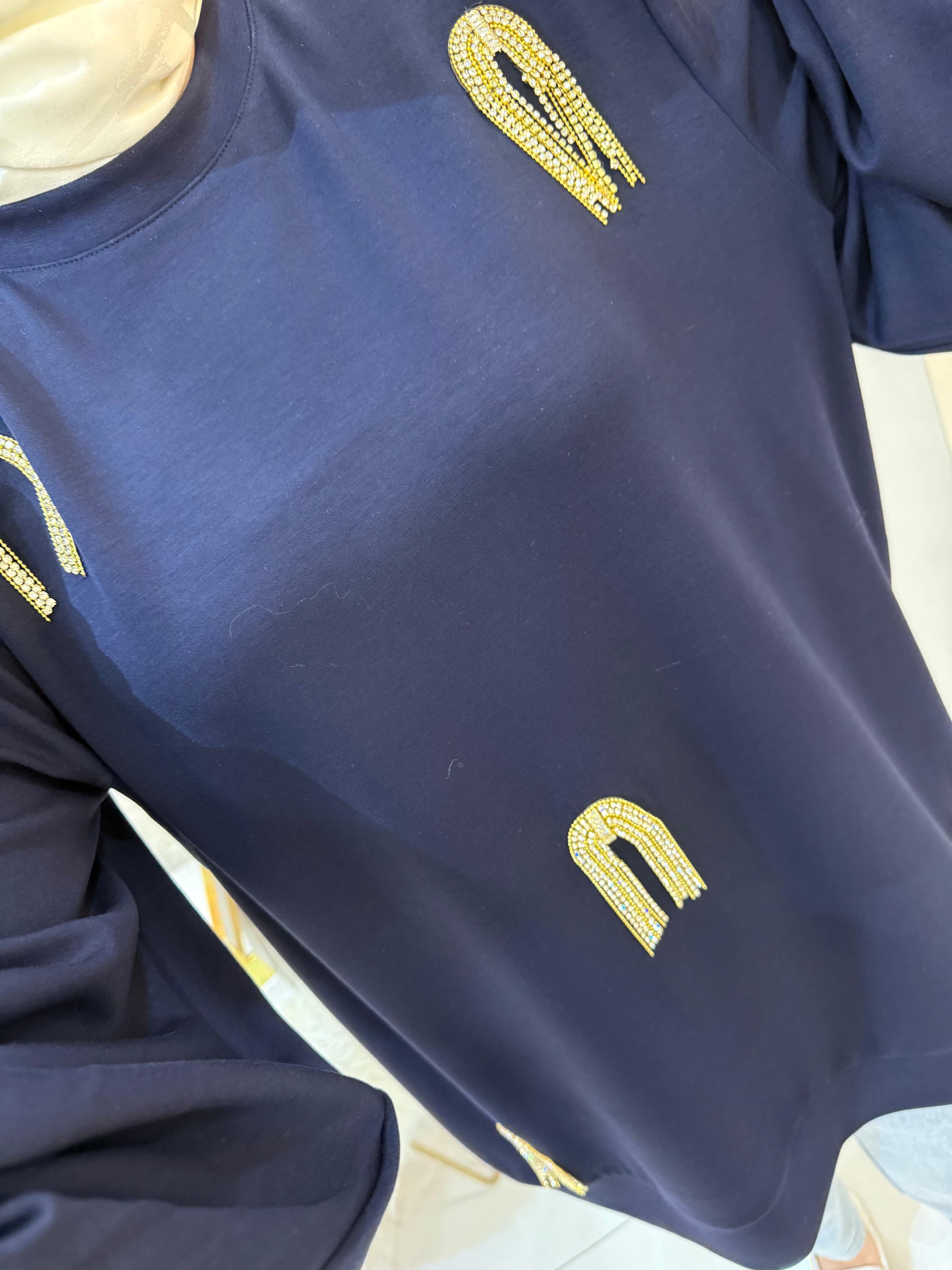 Püskül Taşlı Balon Kol Sweat Laci