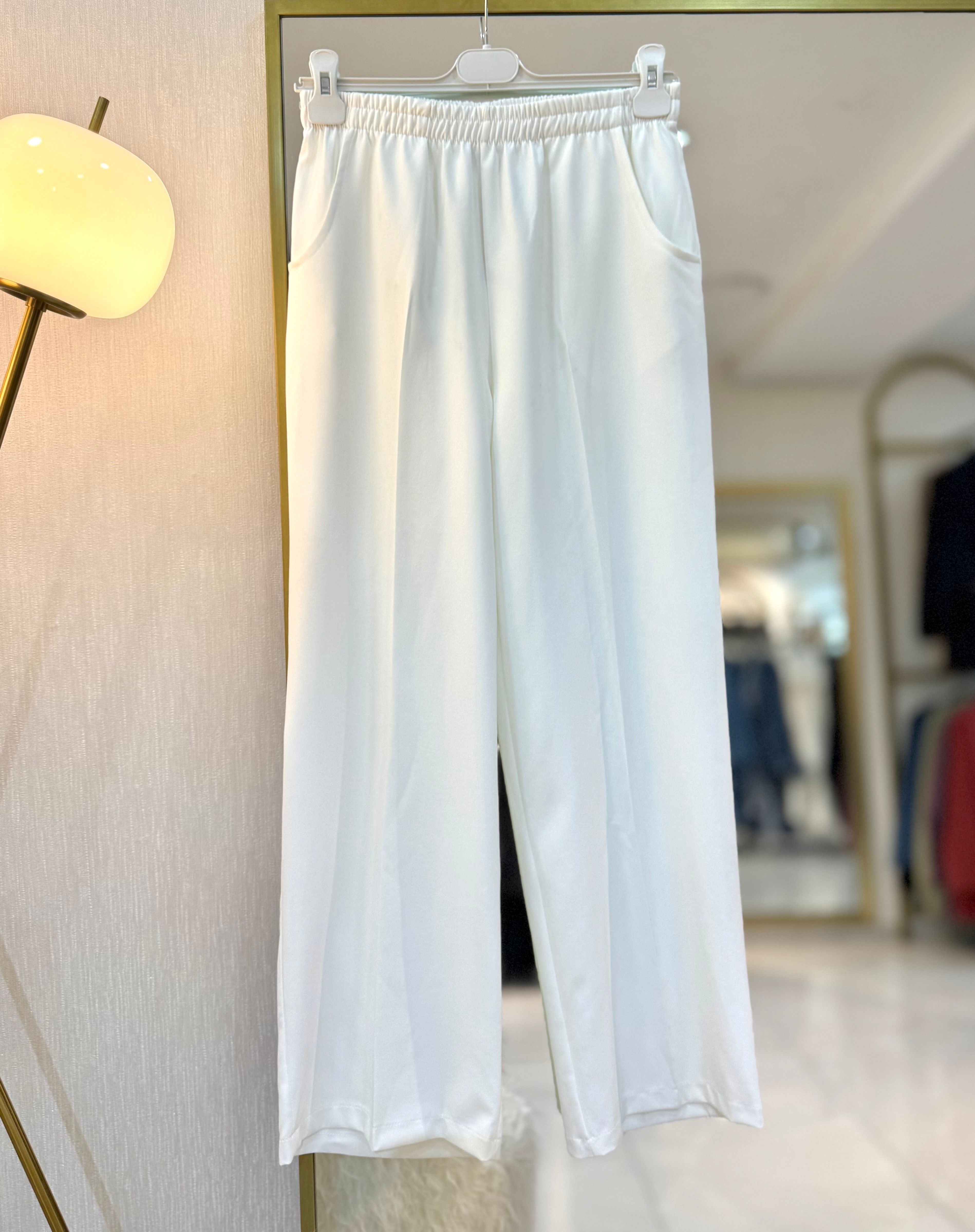 Bol Paça Kumaş Pantolon Krem