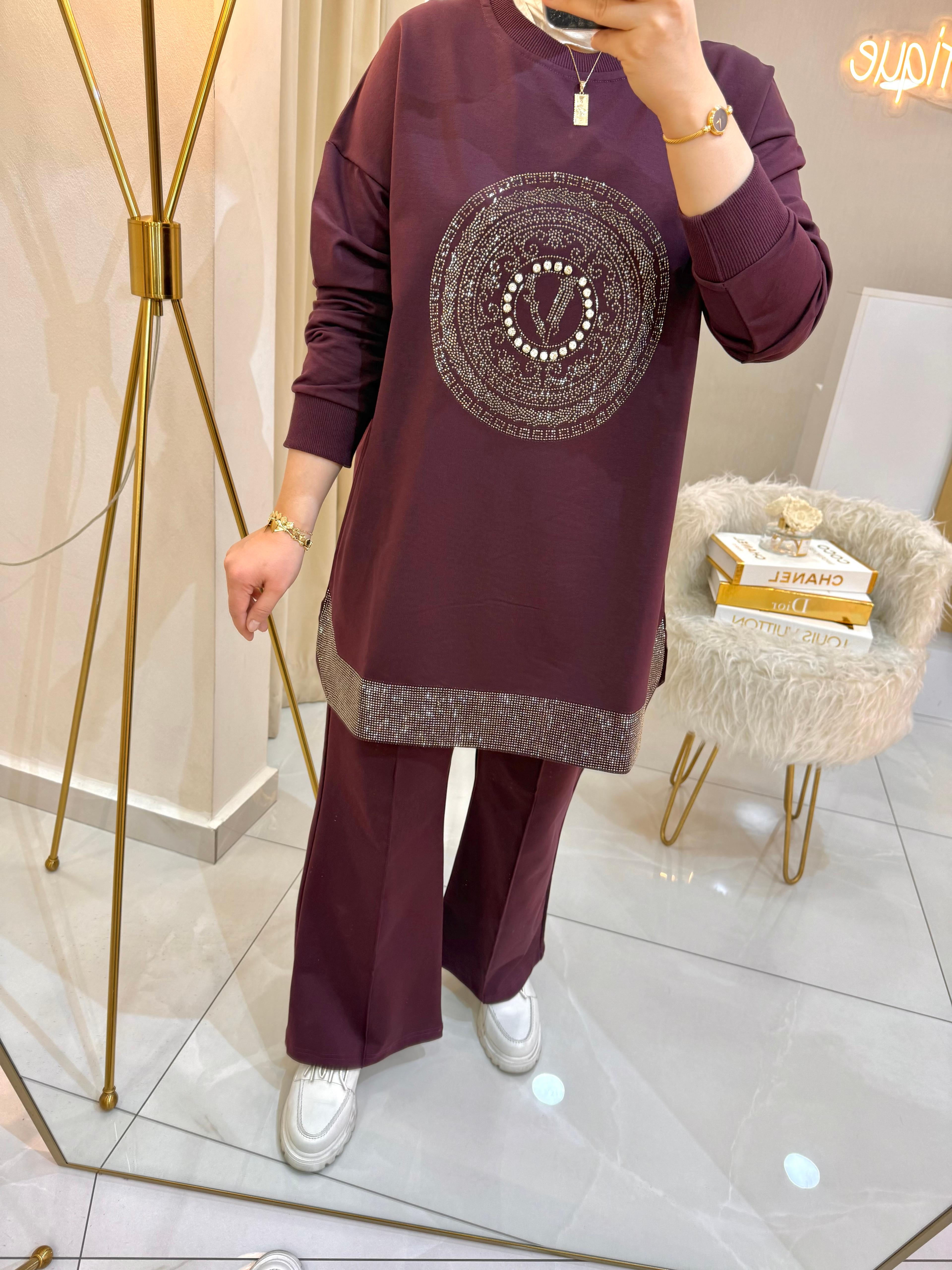 V Taşlı Takım Bordo