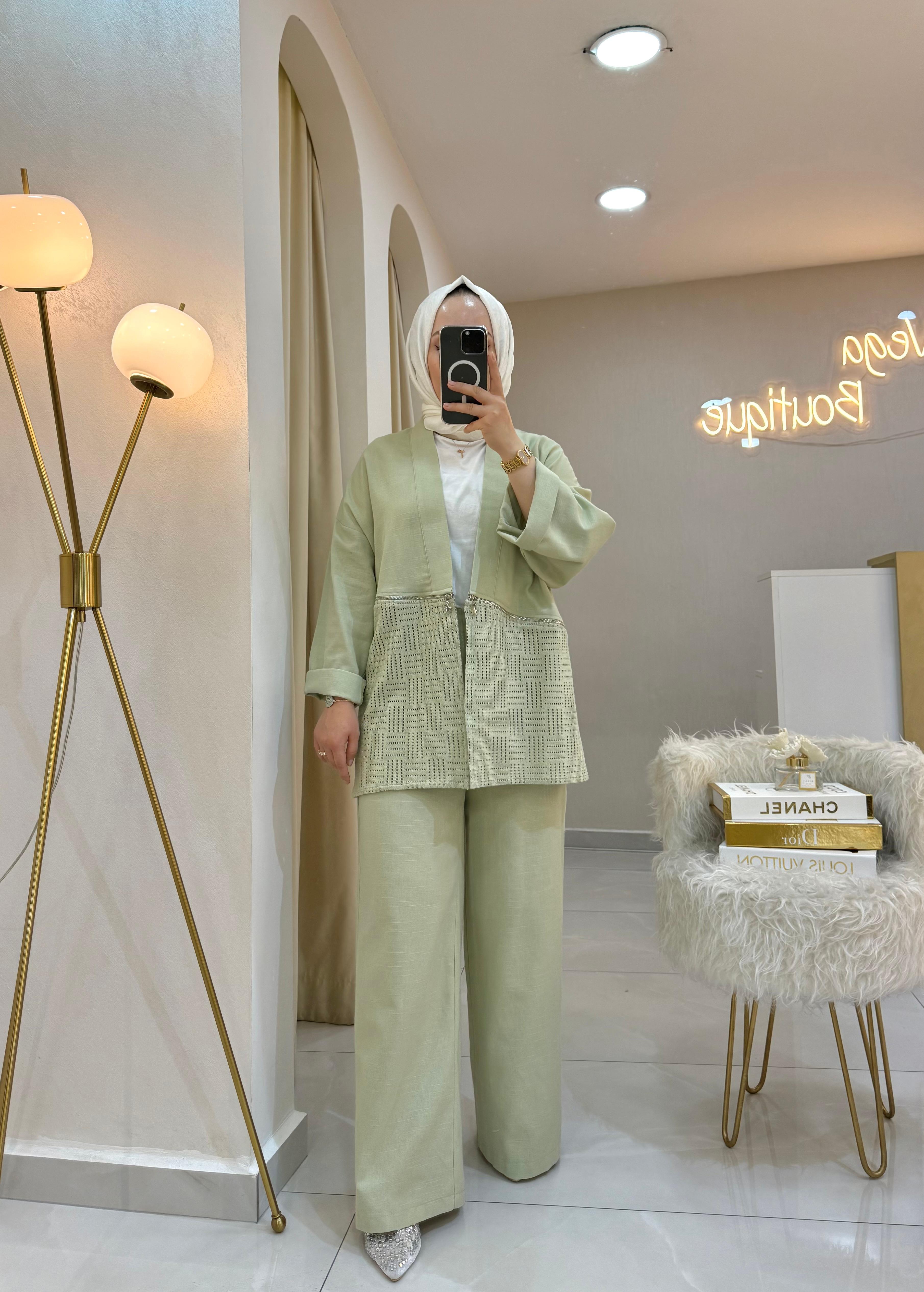 Güpürlü Kimono Keten Takım