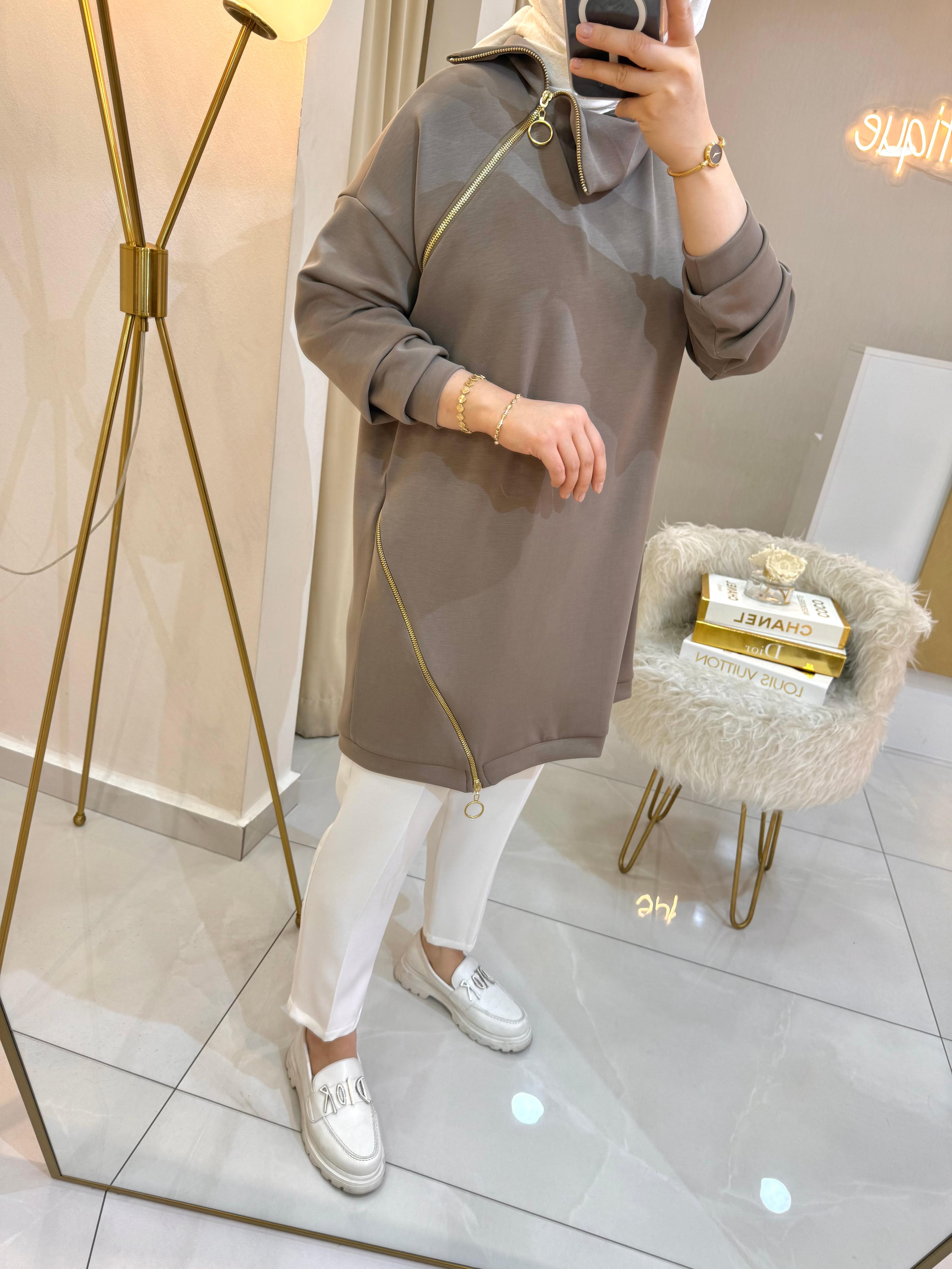 Yaka Detaylı Tunik Kahve