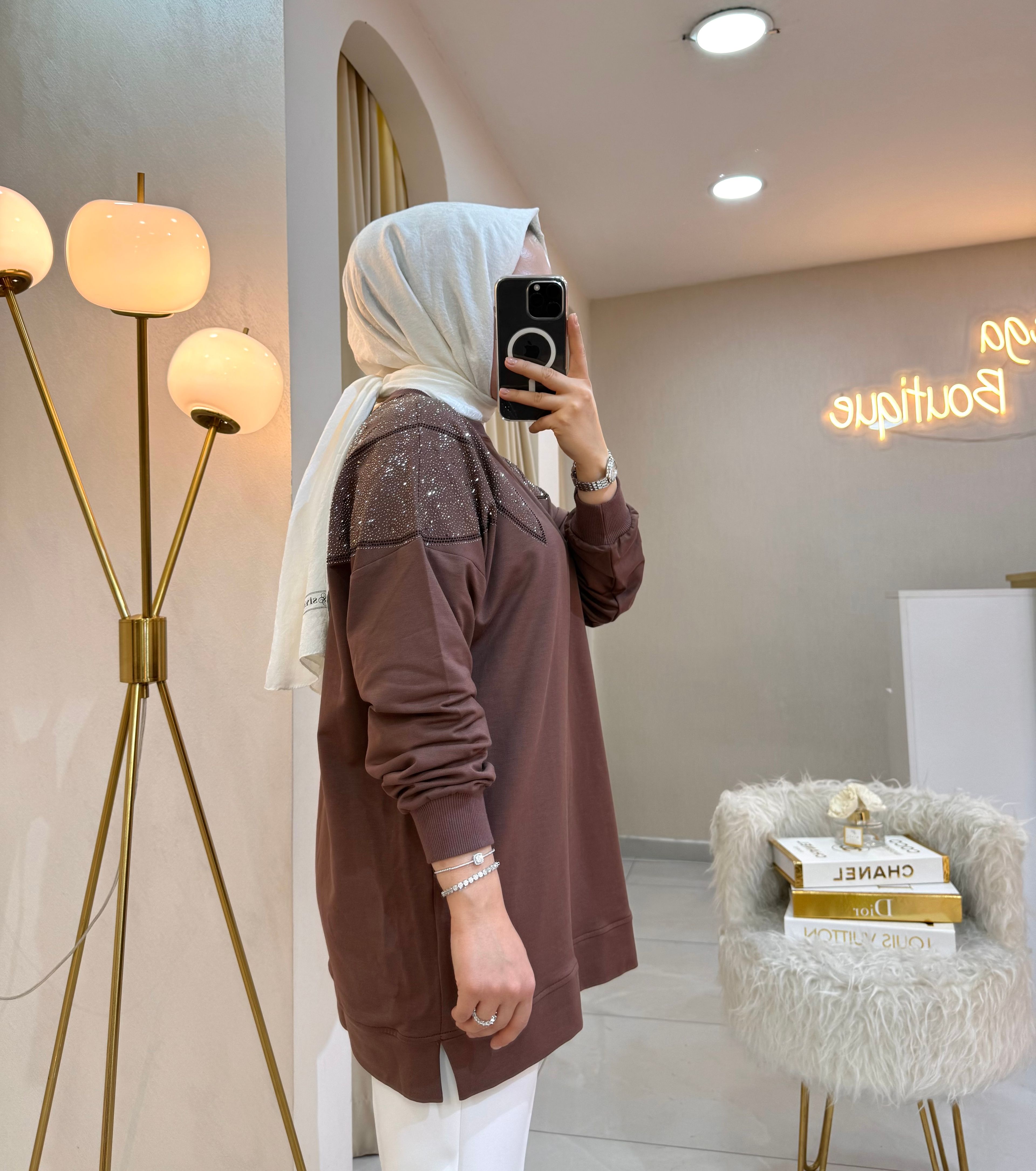 Omzu Taşlı Sweat Kahve