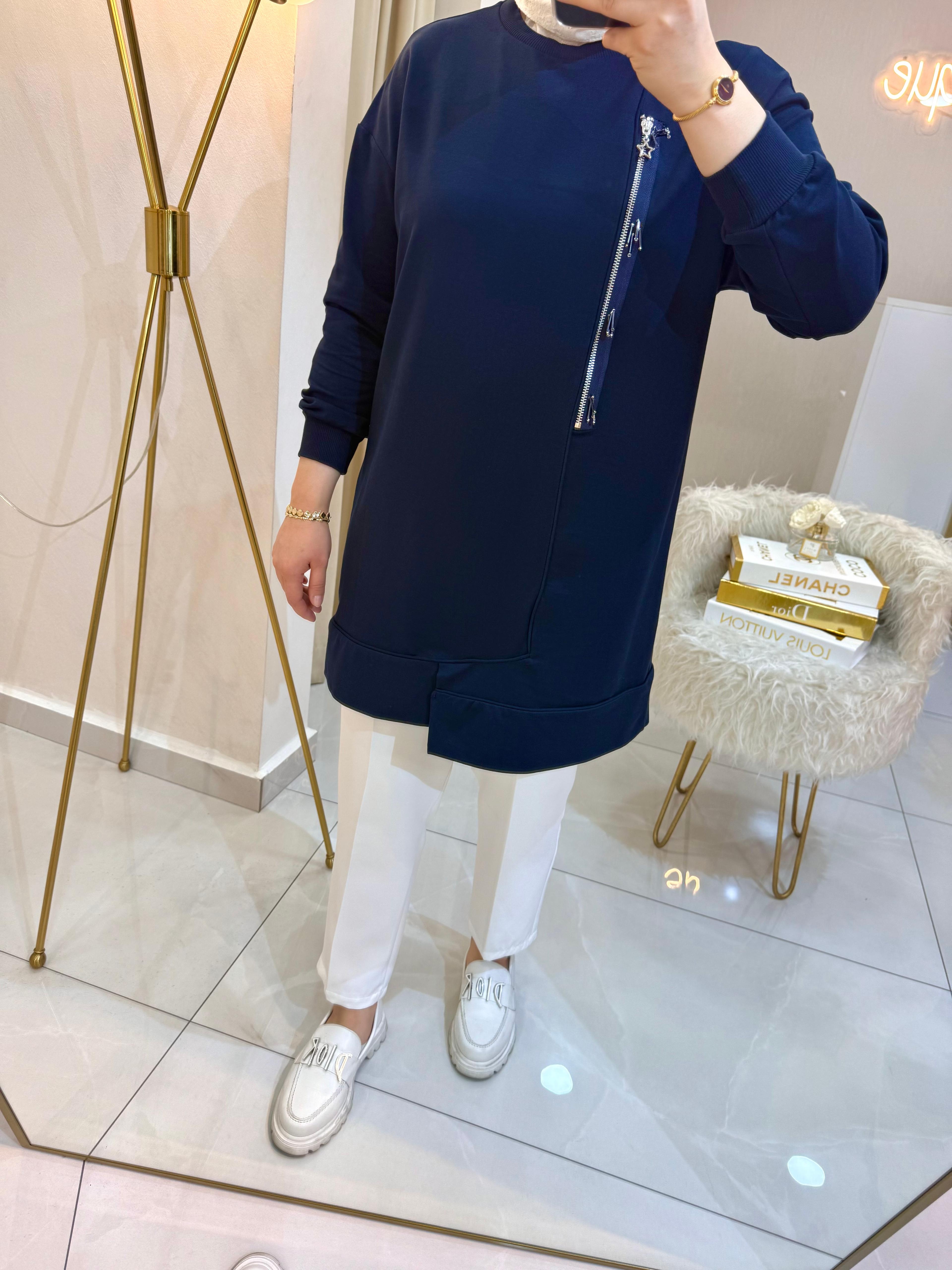 Boncuklu Fermuar Sweat Laci